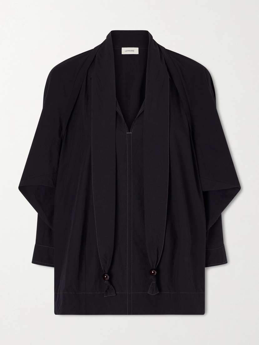 Lemaire Scarf-detailed Embellished Crinkled Cotton-crepe Blouse