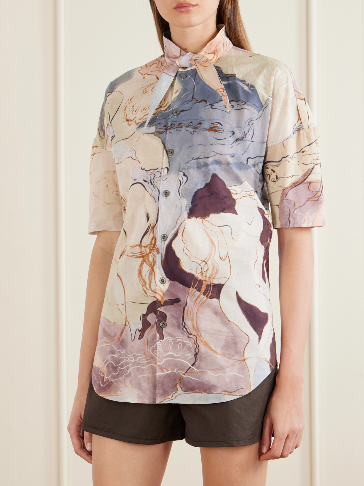 Scarf-Detailed Cotton Blouse