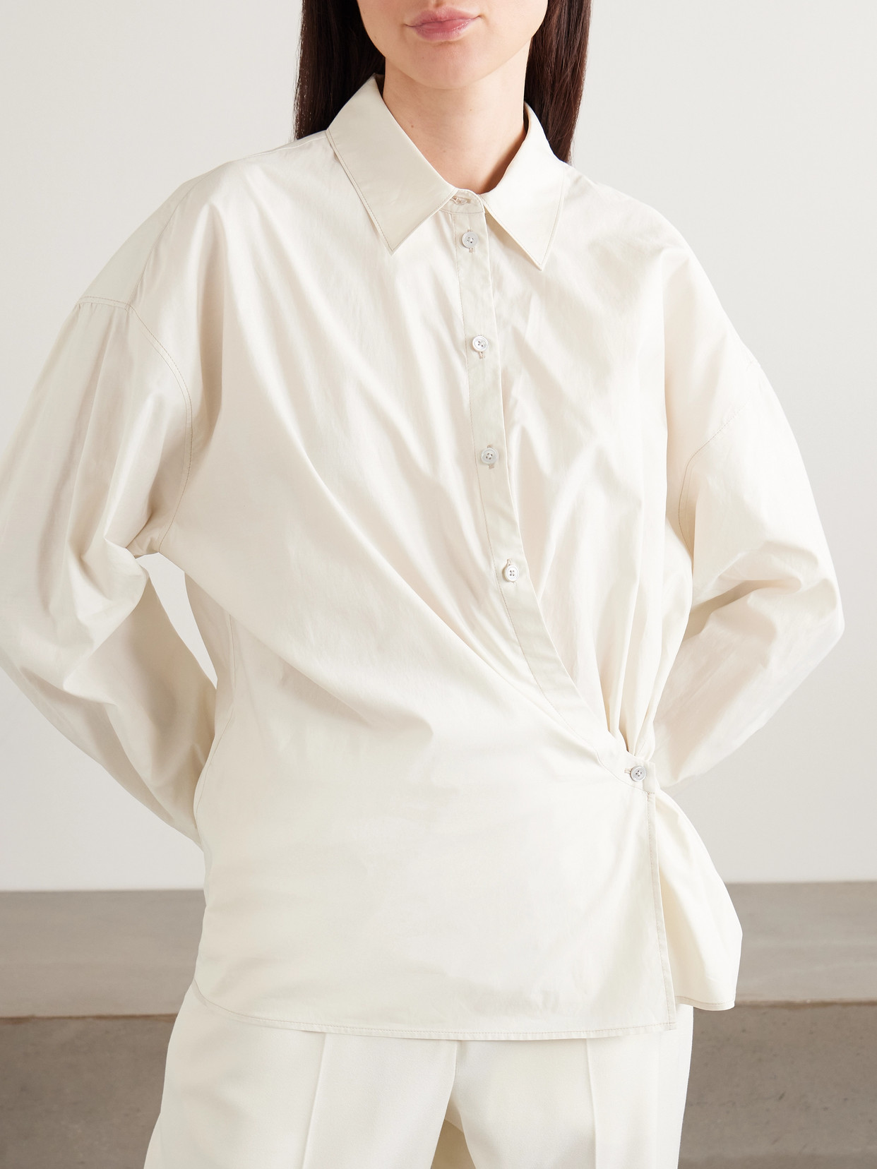 Twisted Cotton And Silk-Blend Poplin Wrap Shirt