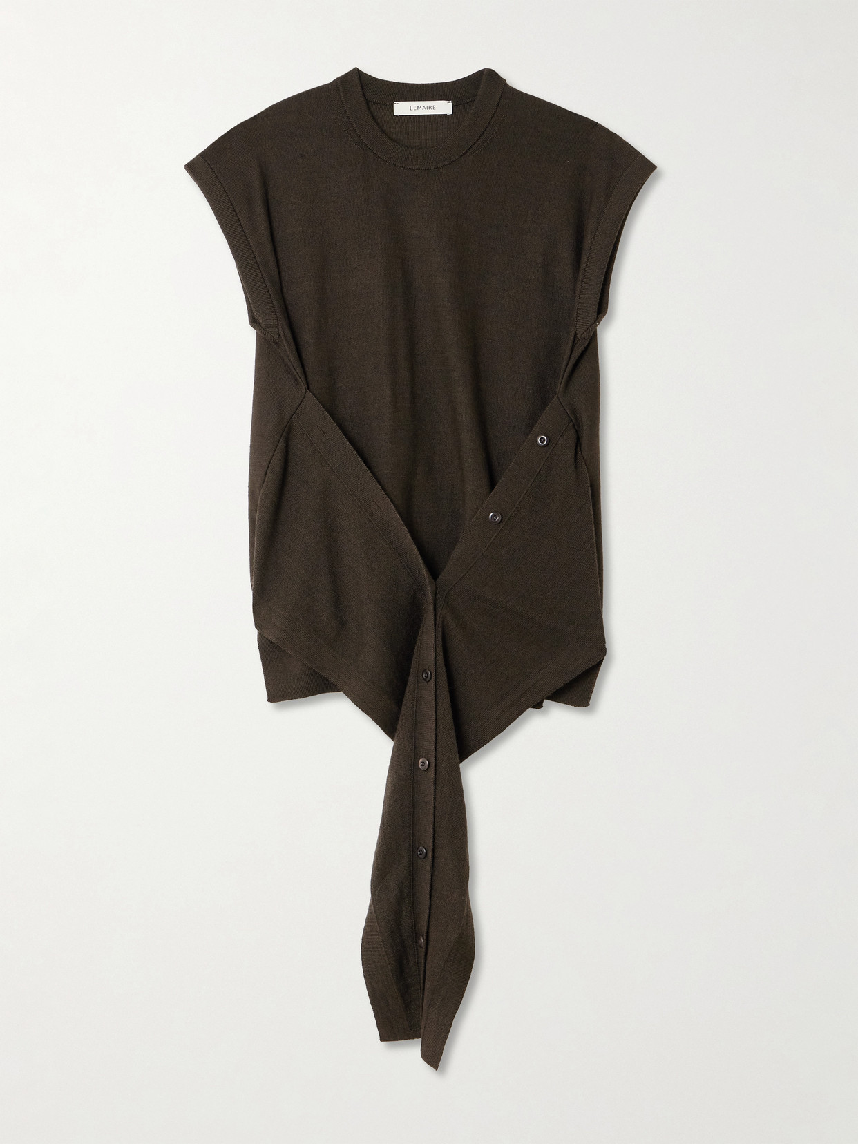Lemaire Asymmetric Draped Wool-blend Top In Brown