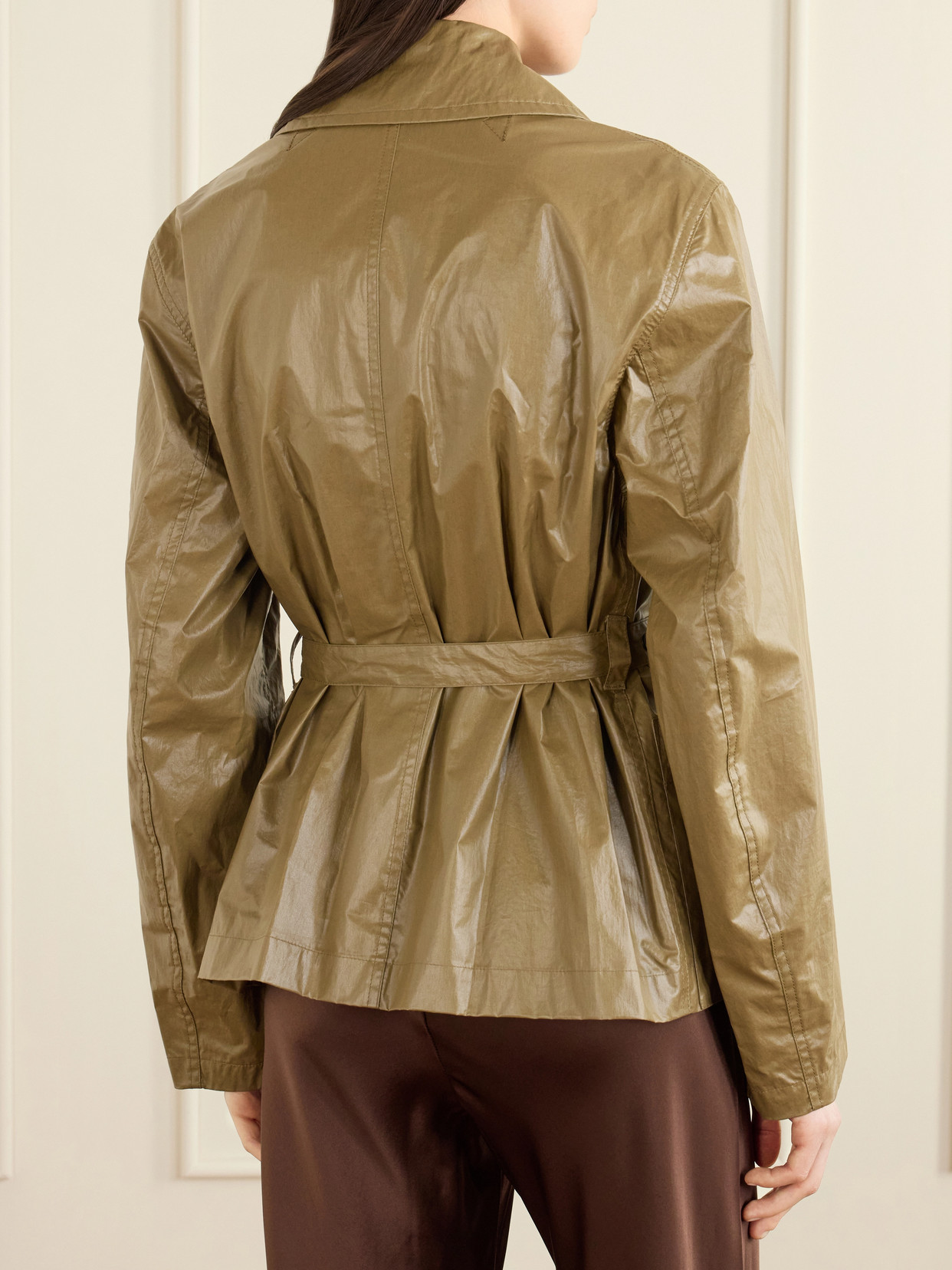 Double-Breasted Belted Coated Cotton-Canvas Jacket