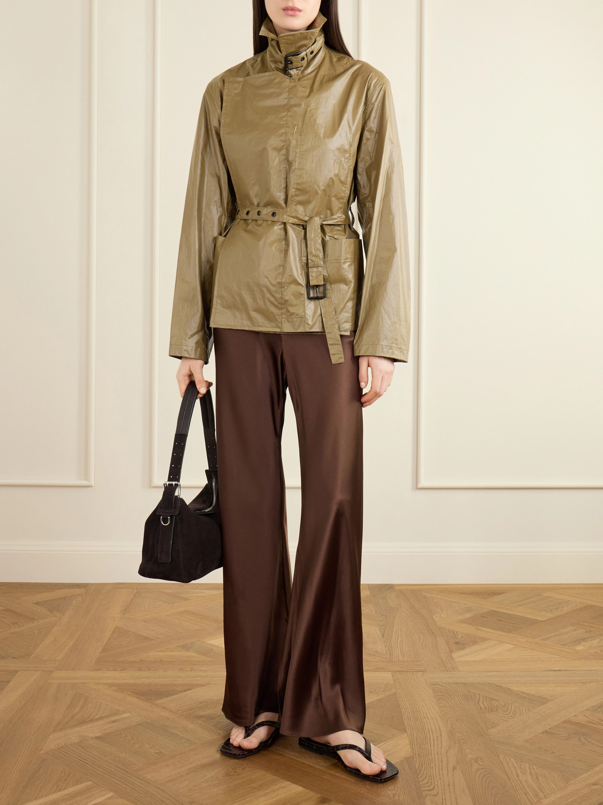 Double-Breasted Belted Coated Cotton-Canvas Jacket