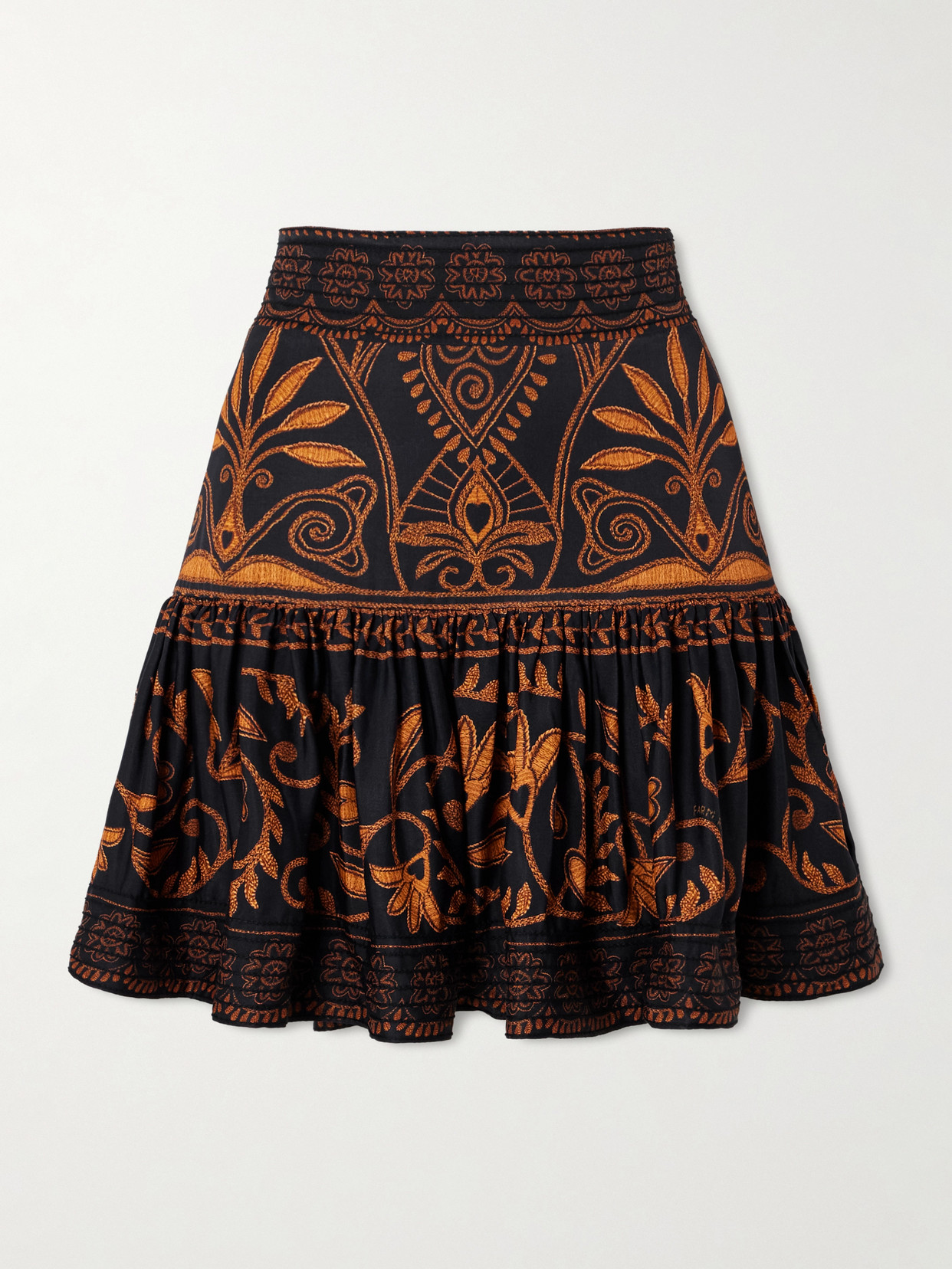 Farm Rio Cornely Ainika Embroidered Tiered Voile Mini Skirt In Black