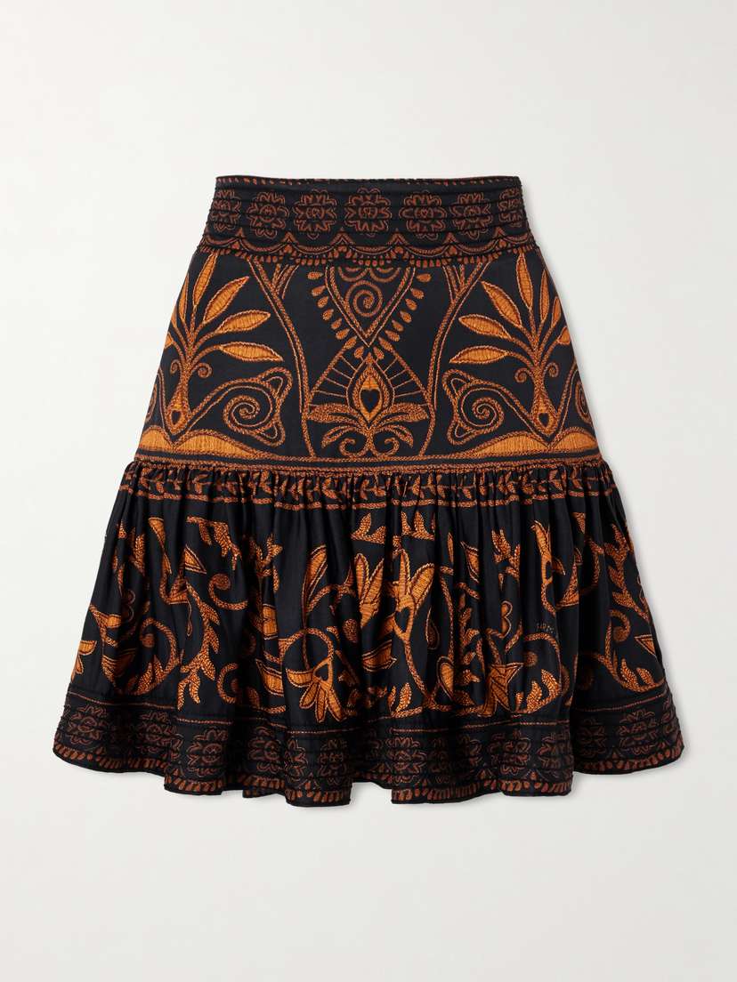 Farm Rio Cornely Ainika Embroidered Tiered Voile Mini Skirt