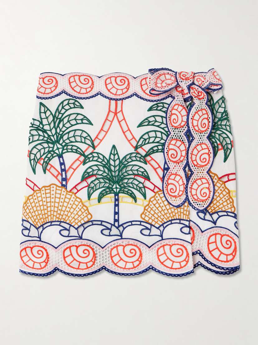 Farm Rio Scalloped Richelieu Cotton Mini Skirt