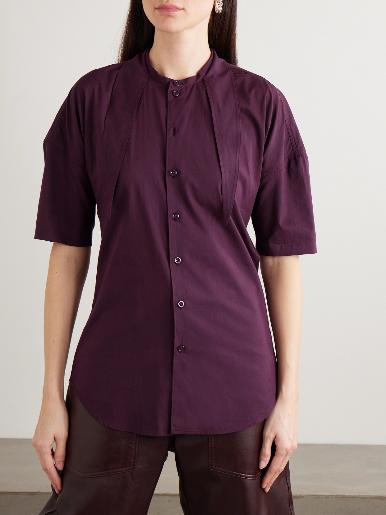 Tie-Neck Cotton-Muslin Shirt