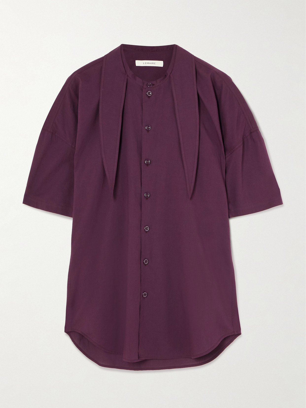 Lemaire Tie-neck Cotton-muslin Shirt In Purple
