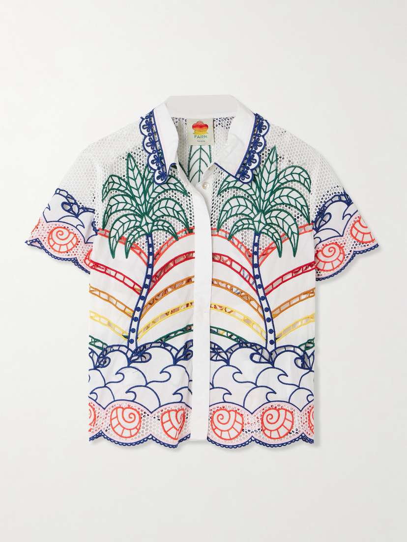 Farm Rio Scalloped Richilieu Cotton Shirt