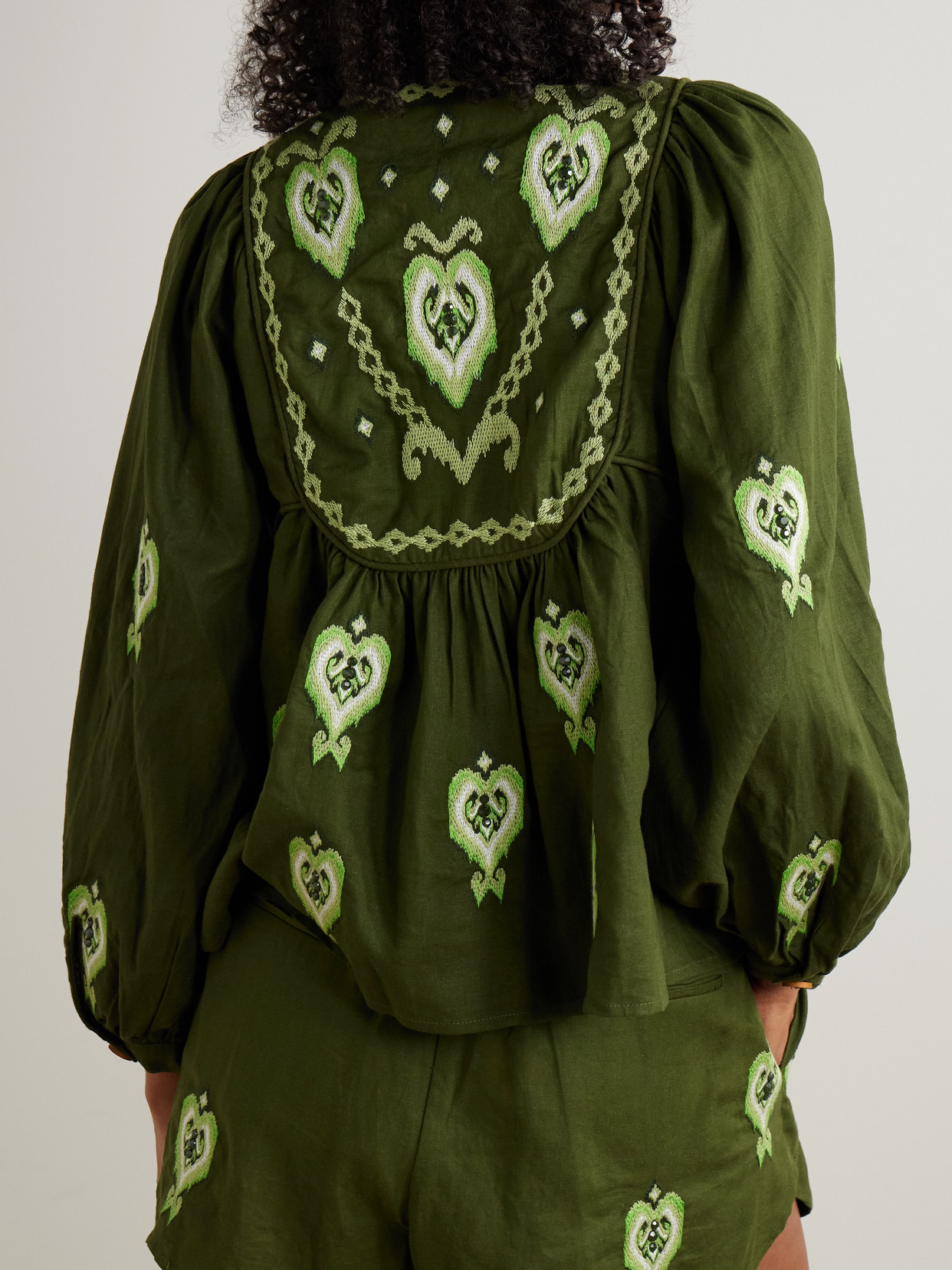 Embroidered Linen-Blend Blouse