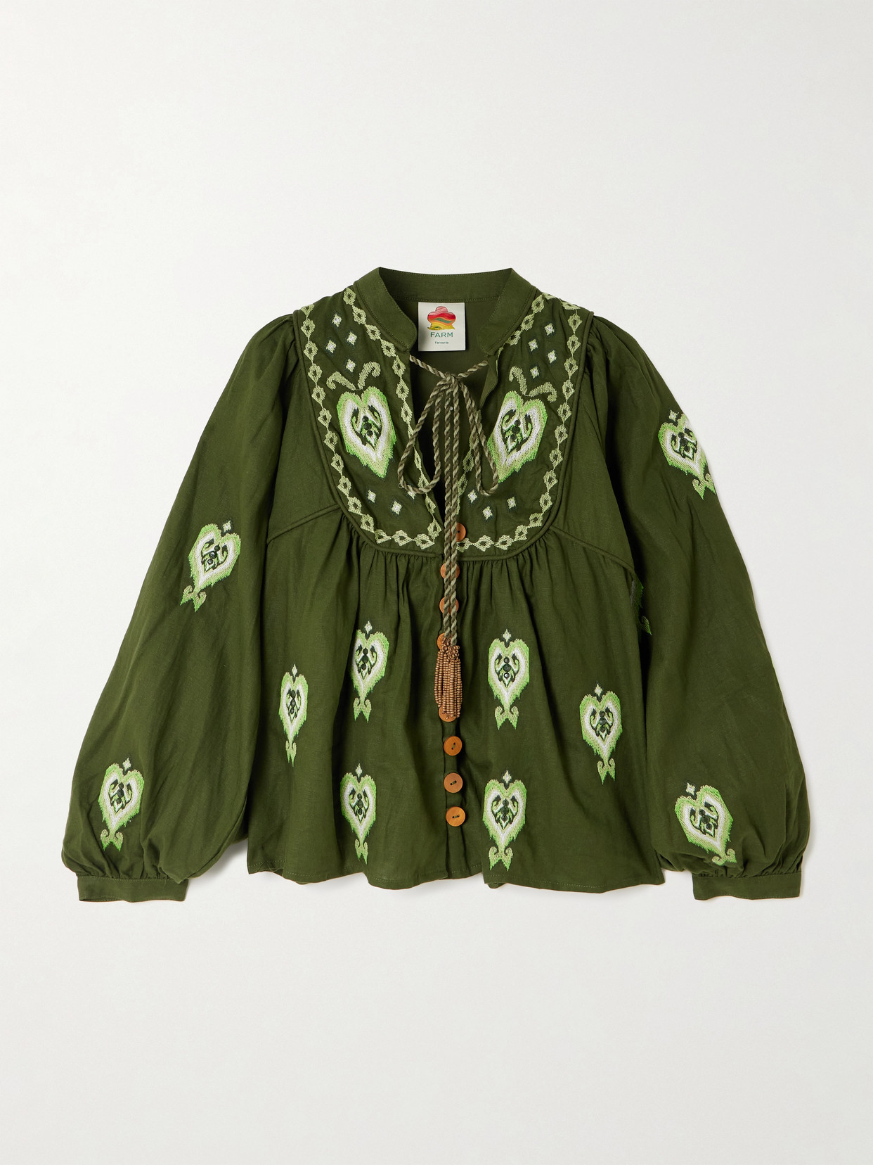 Embroidered Linen-Blend Blouse