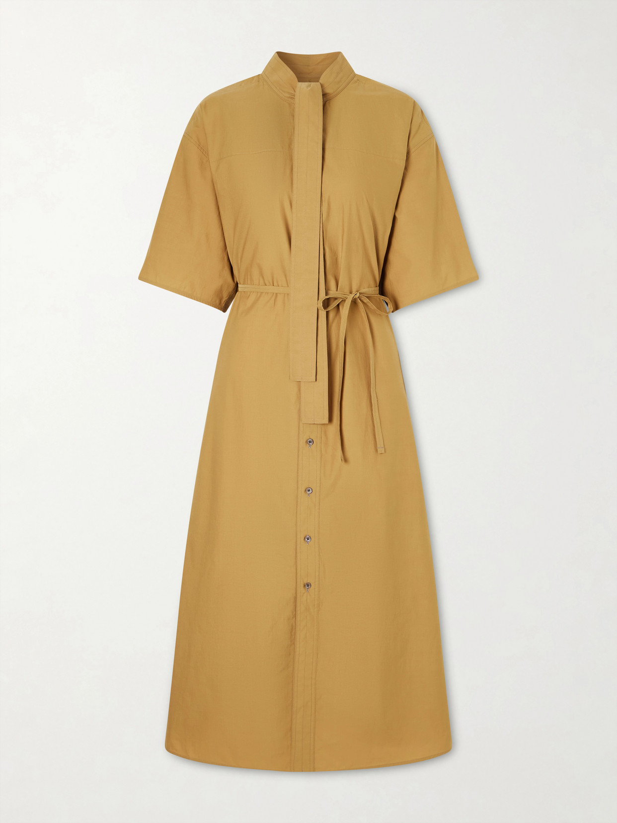 Lemaire Reversible Scarf-detailed Cotton-blend Midi Dress In Brown
