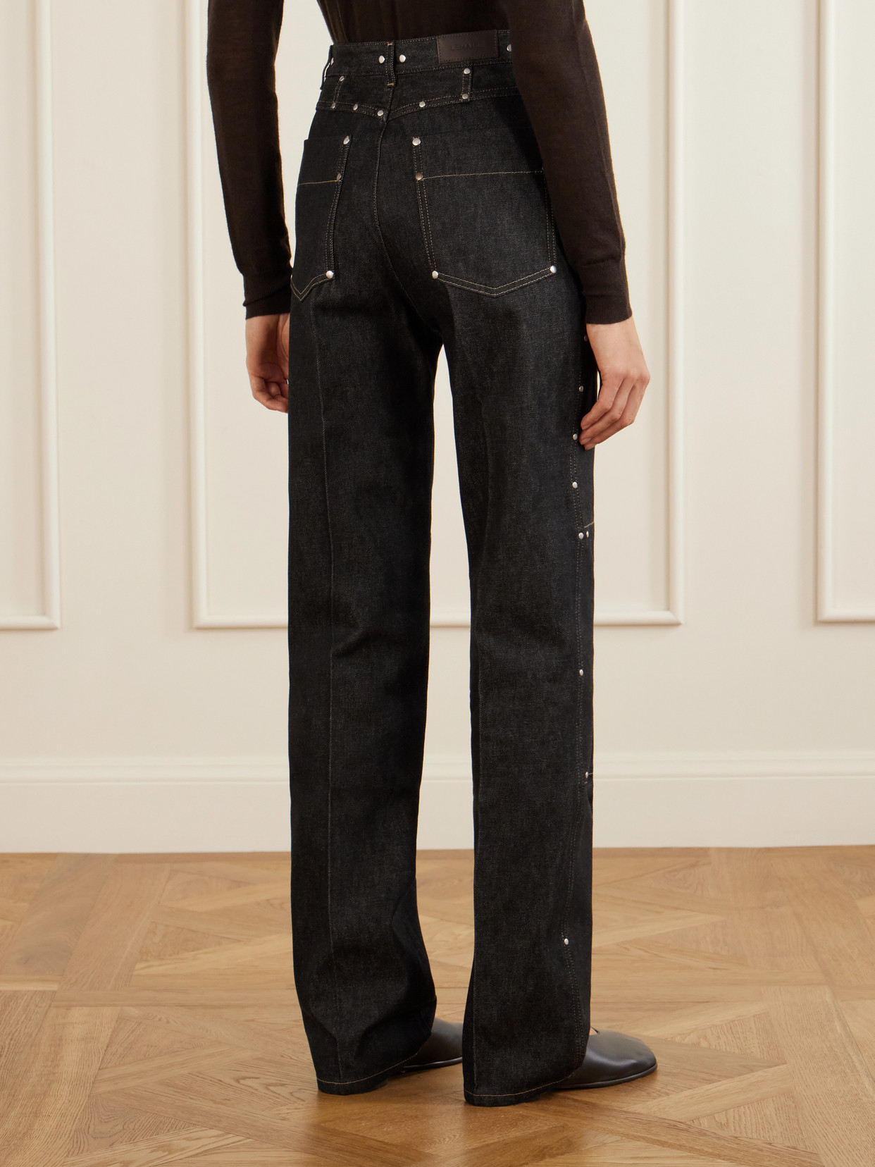 High-Rise Studded Straight-Leg Jeans