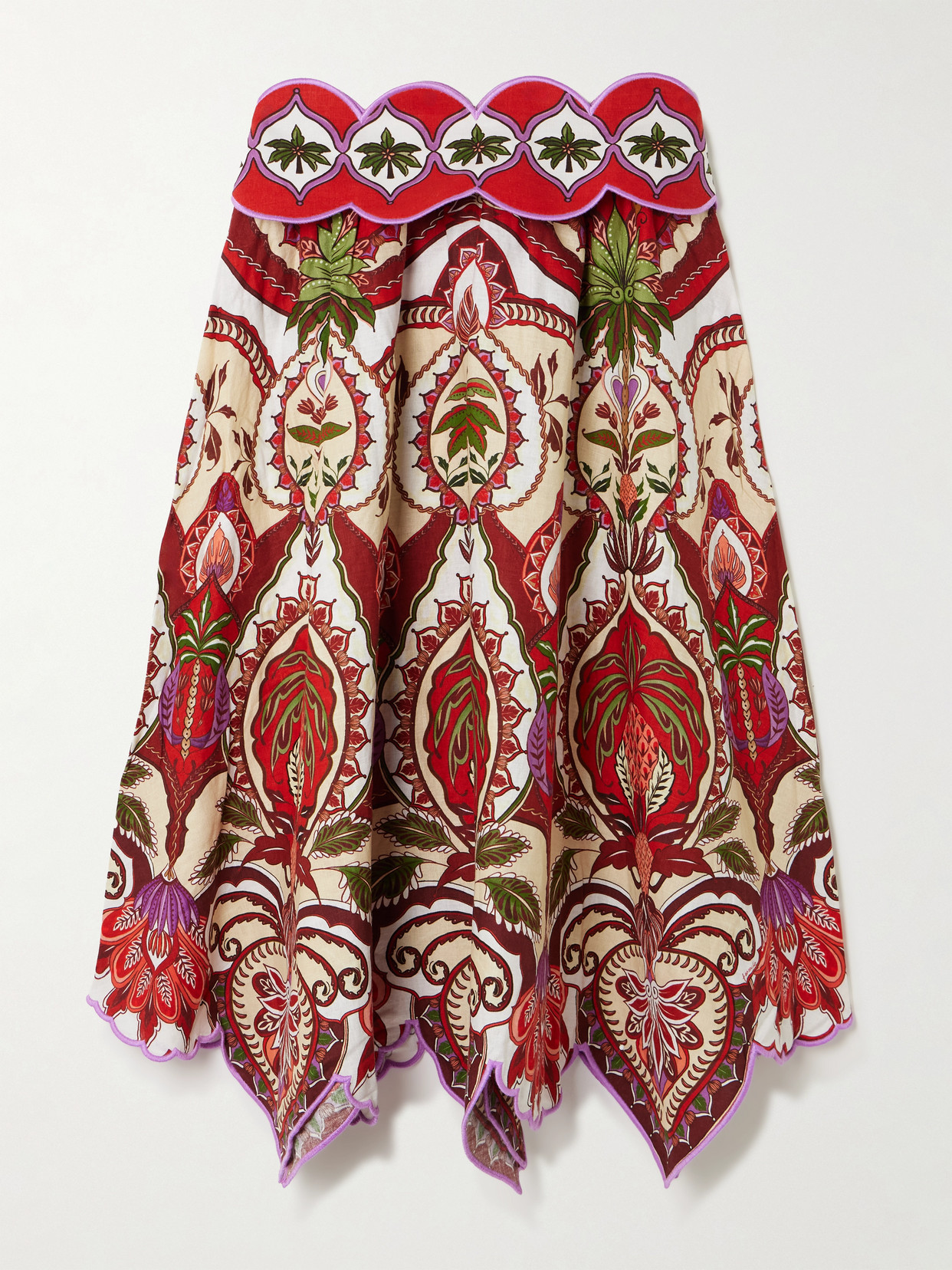 Odara Scalloped Printed Linen-Blend Midi