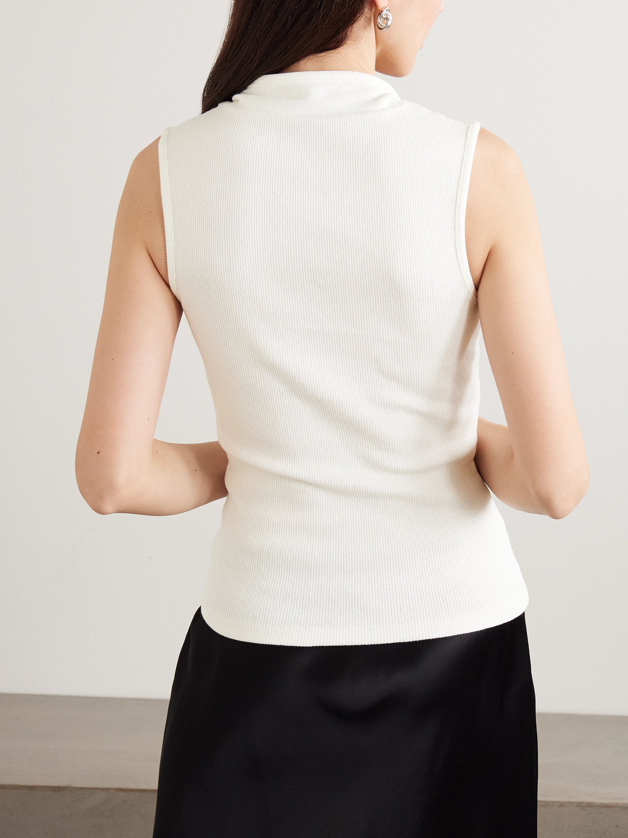 Lemaire Tie-neck Ribbed Stretch-cotton And Linen-blend Jersey Top In White