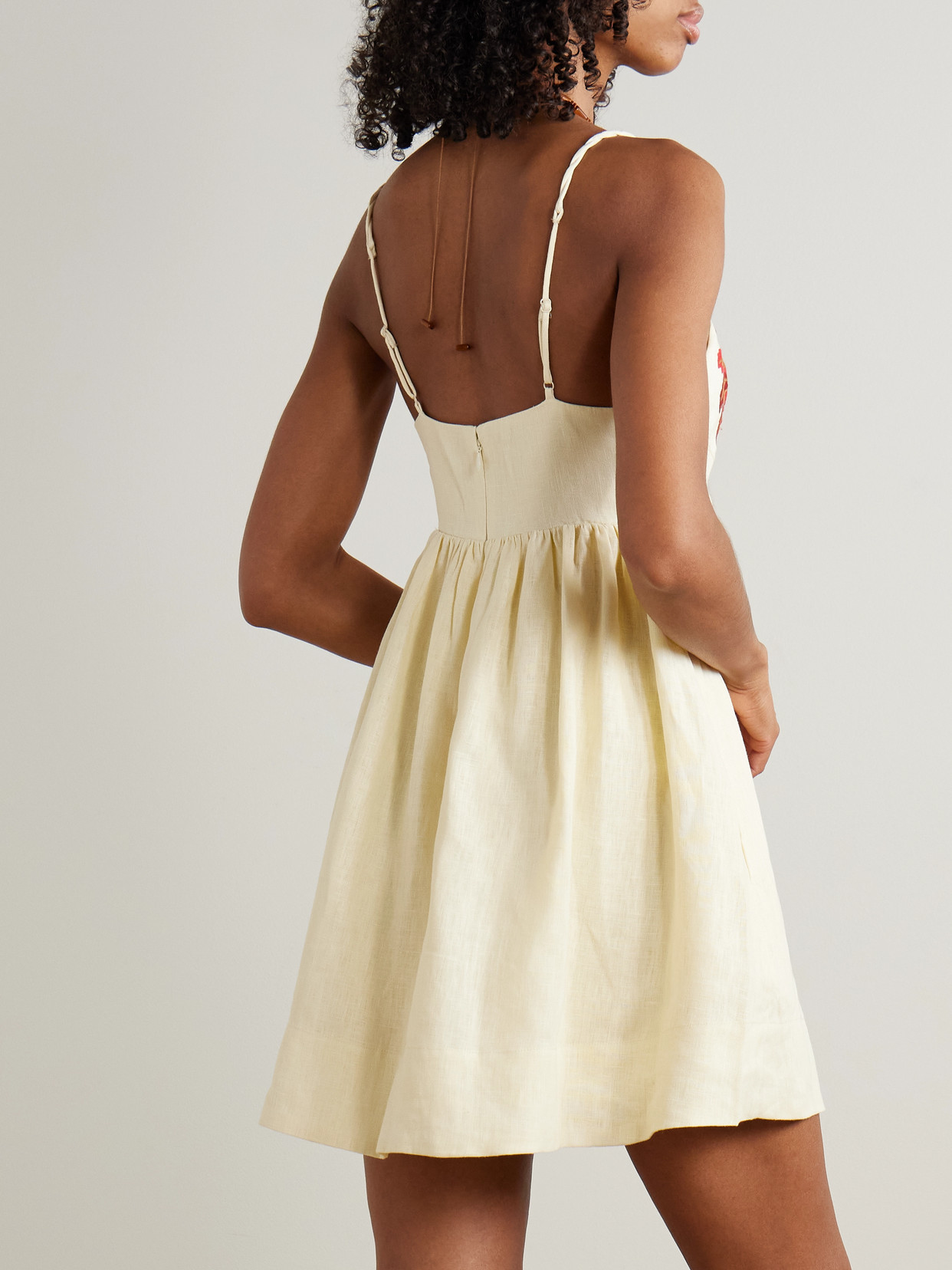 Farm Rio Off-white Coconut Tree Embroidered Euroflax Premium Linen Mini Dress