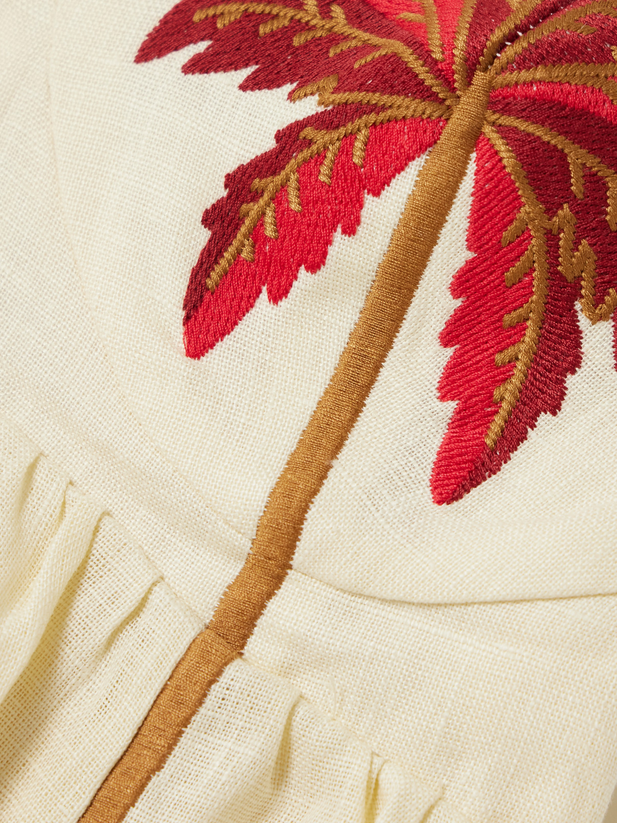 Farm Rio Off-white Coconut Tree Embroidered Euroflax Premium Linen Mini Dress