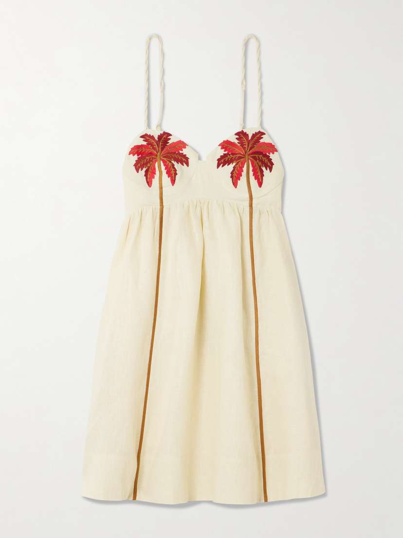 Farm Rio Embroidered Linen Mini Dress