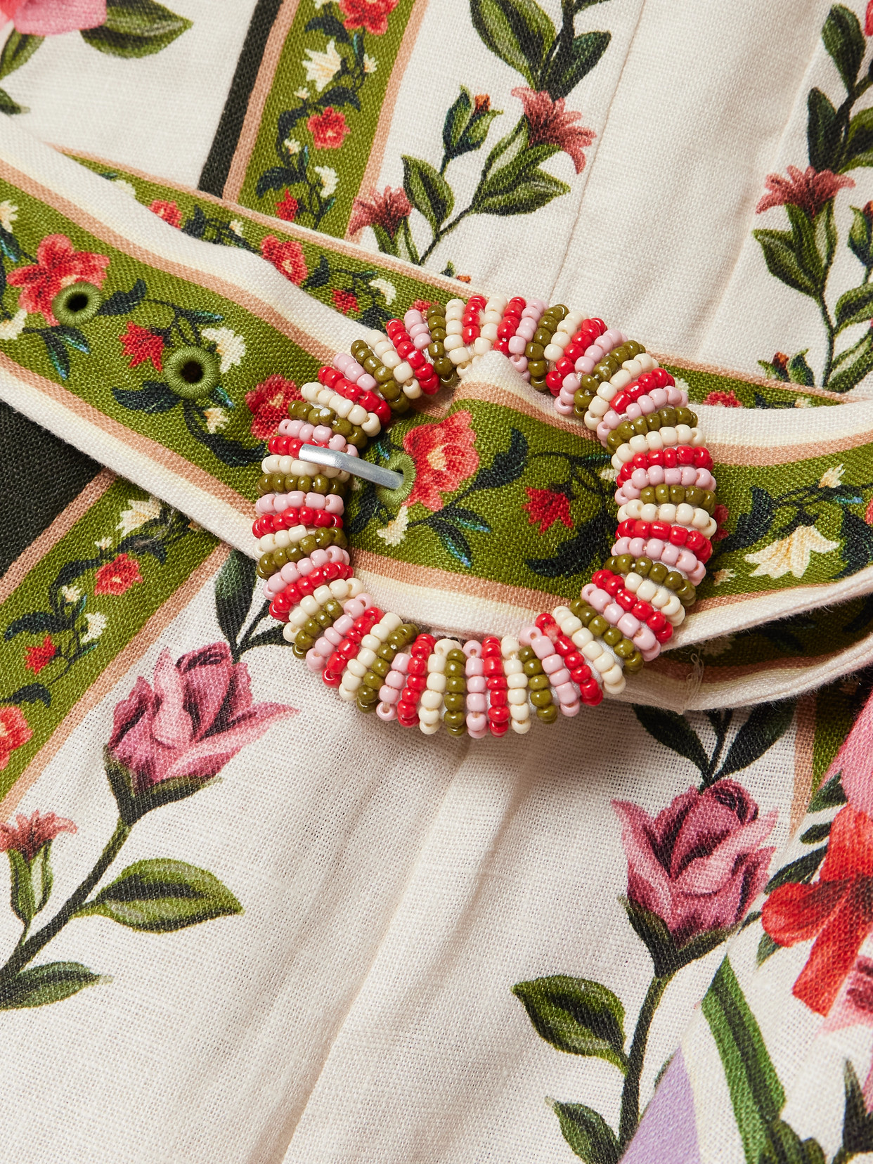 Farm Rio Wonder Rio Belted Embellished Printed Linen Jumpsuit In Multi