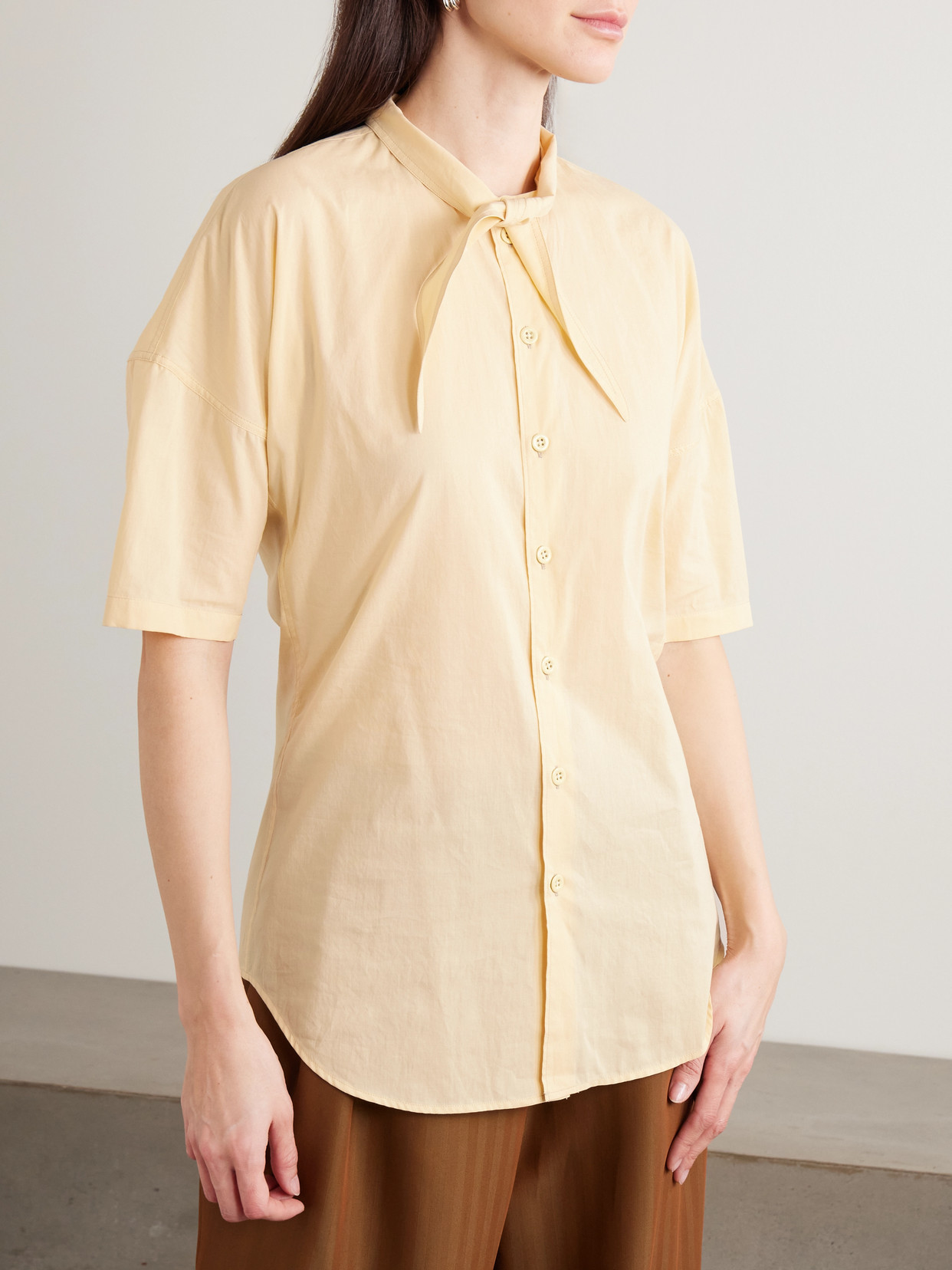 Tie-Neck Cotton-Muslin Shirt