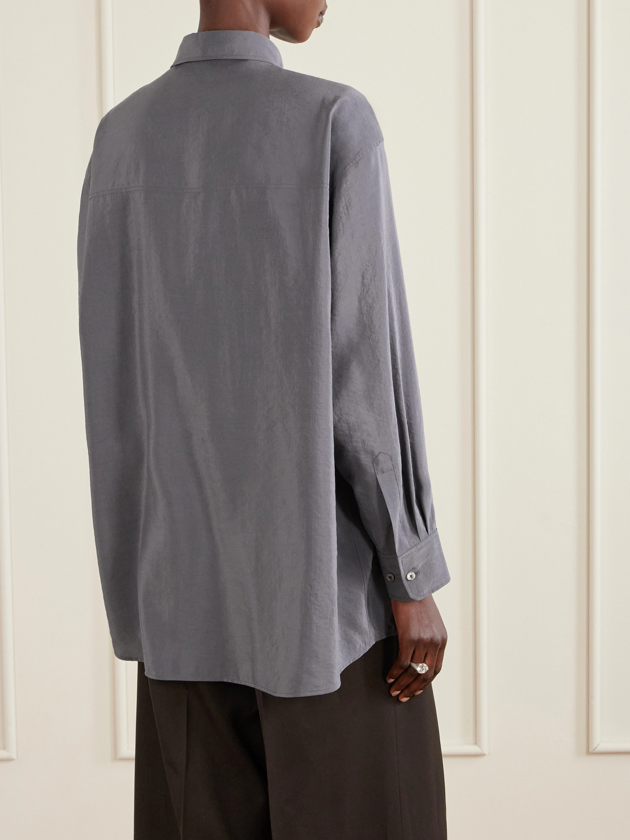 Tie-Detailed Crinkled Silk-Blend Shirt
