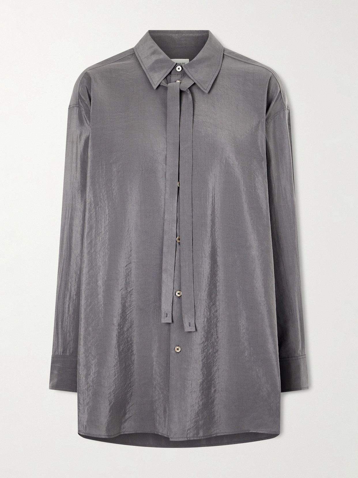Lemaire Tie-detailed Crinkled Silk-blend Shirt In Gray