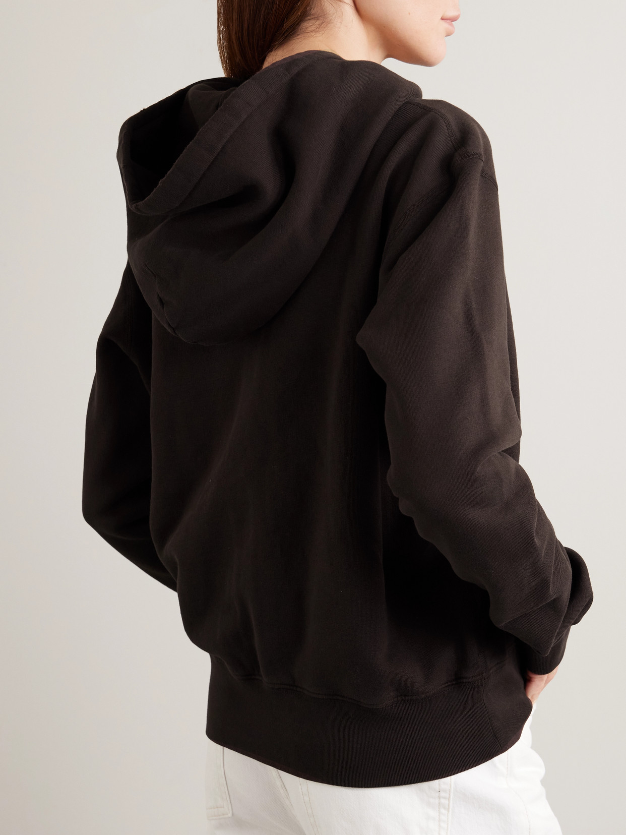 Nili Lotan Callie Cotton-jersey Hoodie In Brown