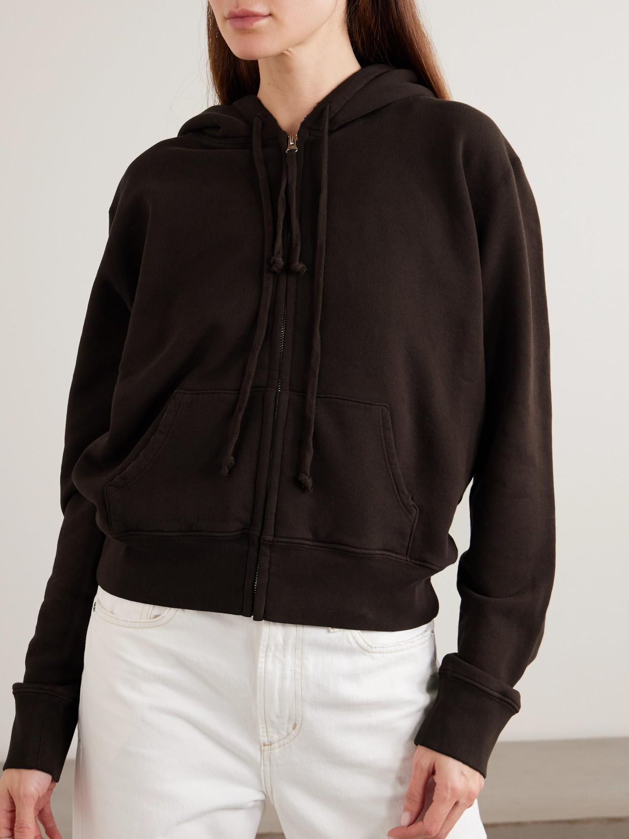 Nili Lotan Callie Cotton-jersey Hoodie In Brown