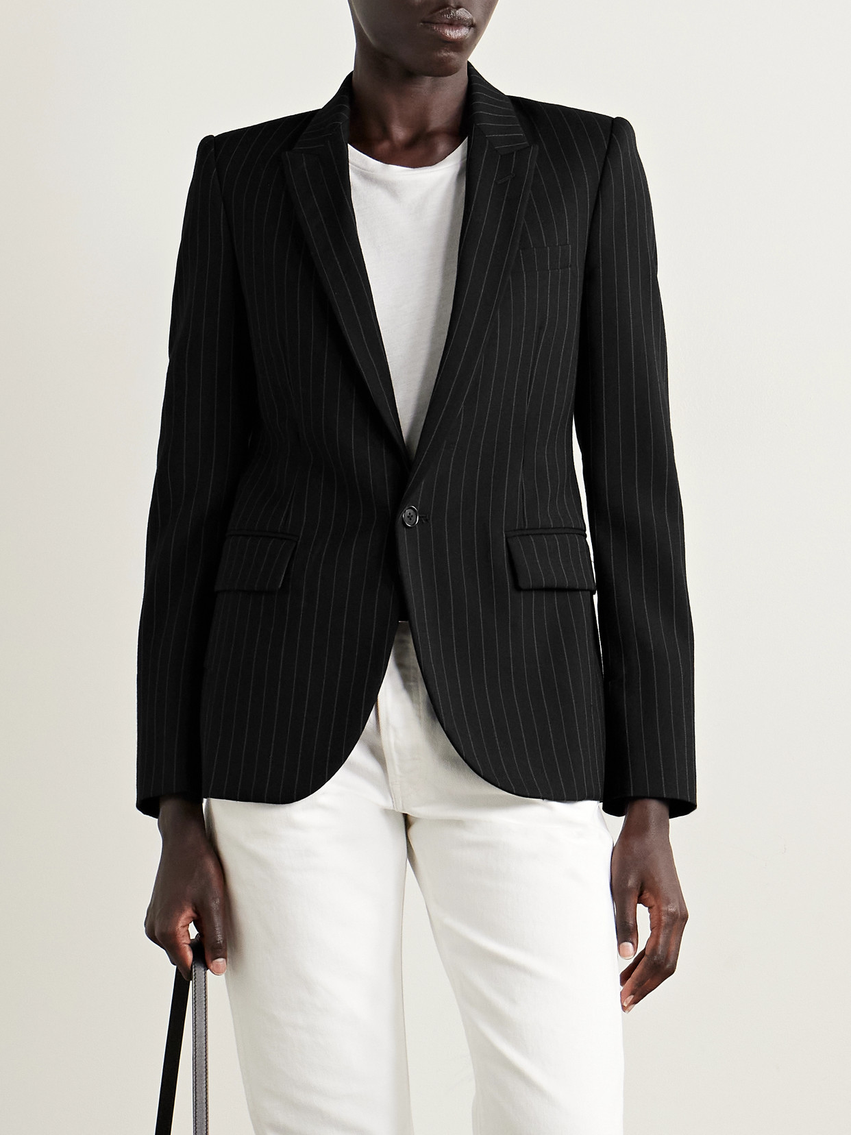 Nili Lotan Anabel Pinstriped Wool-blend Twill Blazer In Black