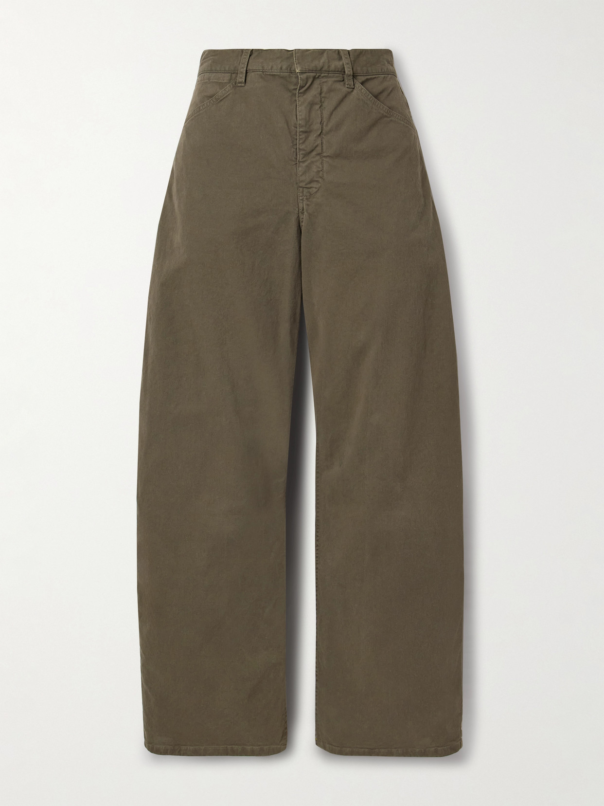 Nili Lotan Tribeca Brushed Cotton-blend Twill Barrel-leg Pants In Green