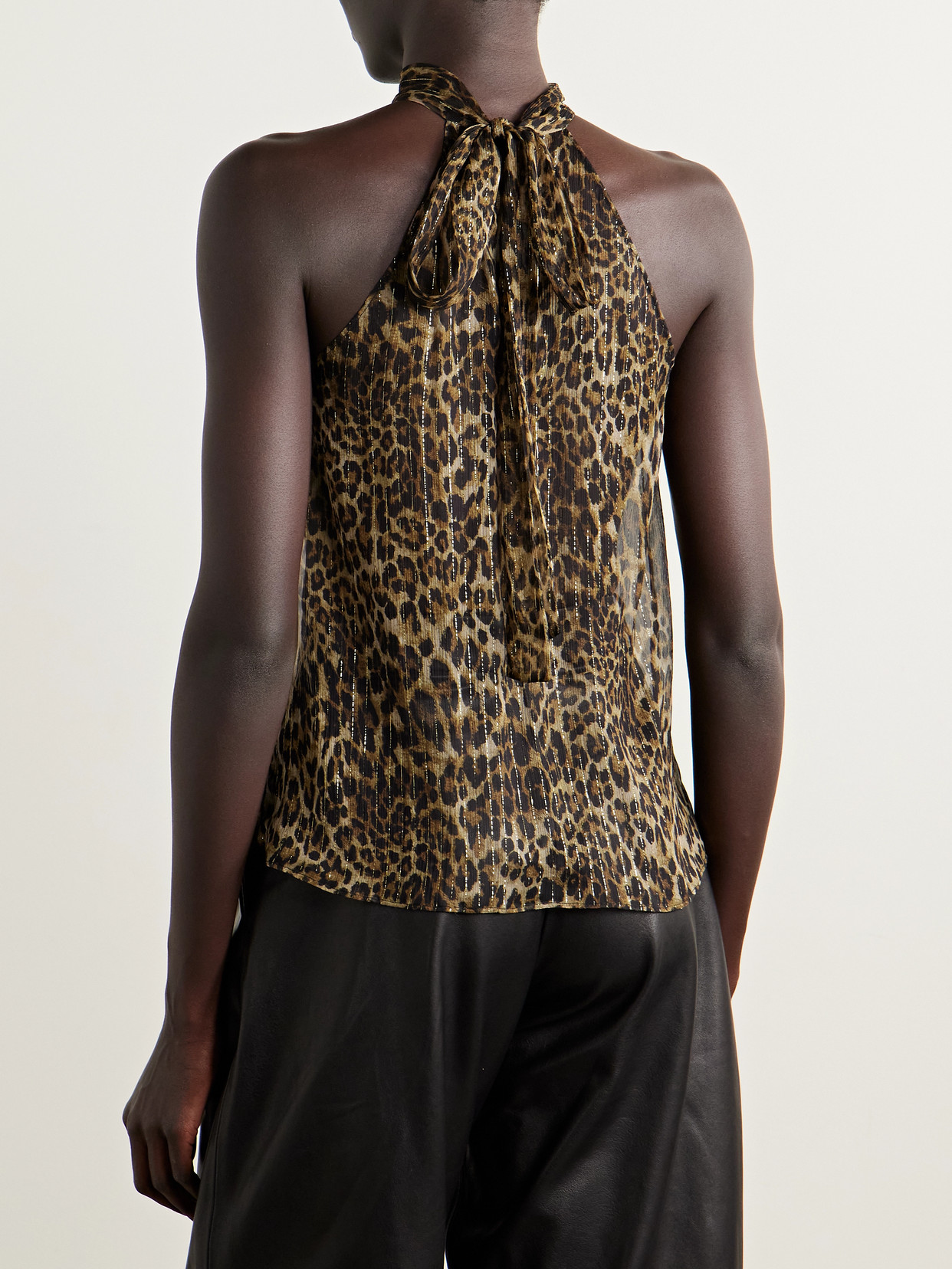 Nili Lotan Alla Tie-neck Leopard-print Metallic Silk-crepon Halterneck Top In Animal Print