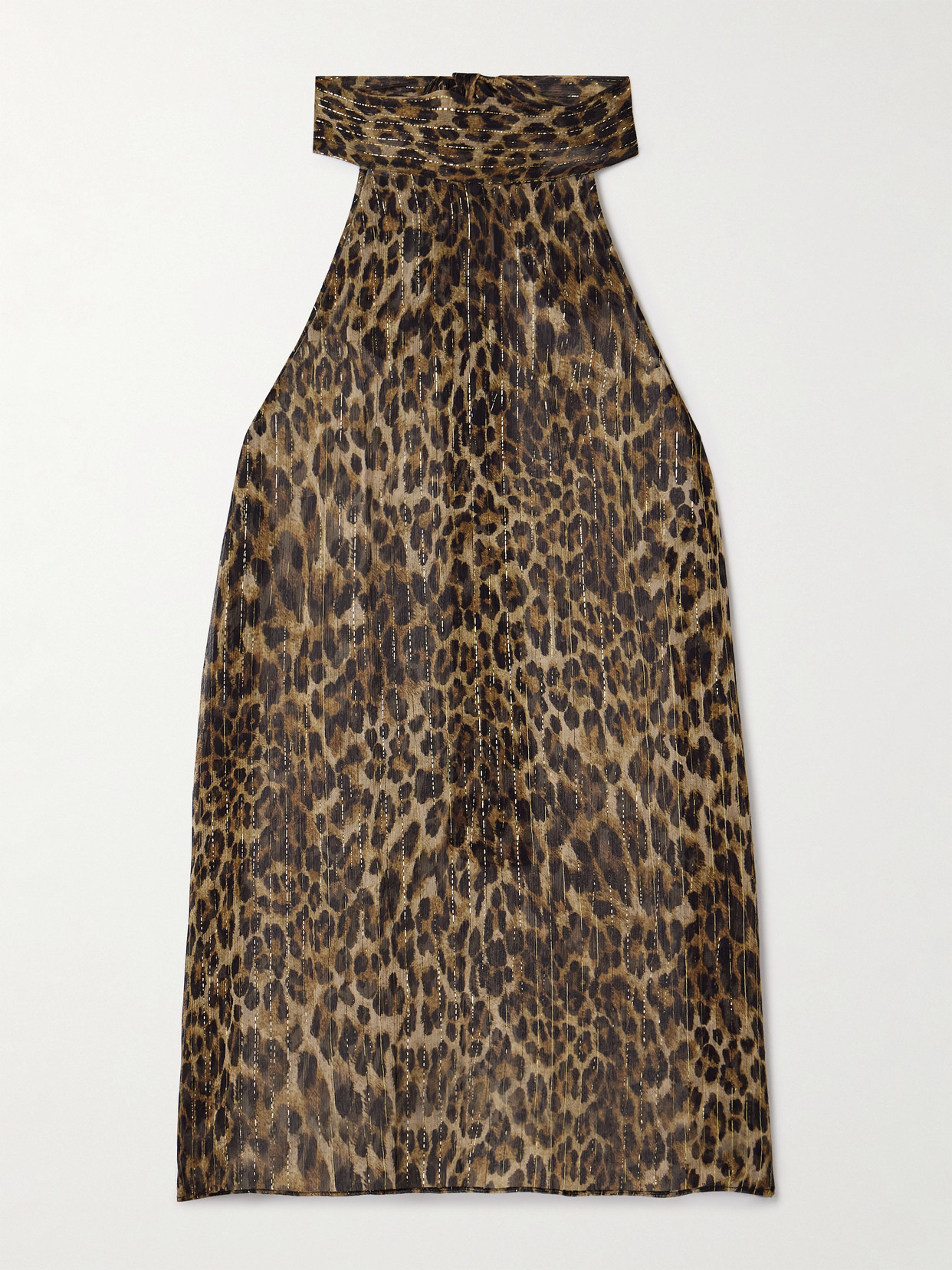 Nili Lotan Alla Tie-neck Leopard-print Metallic Silk-crepon Halterneck Top In Animal Print