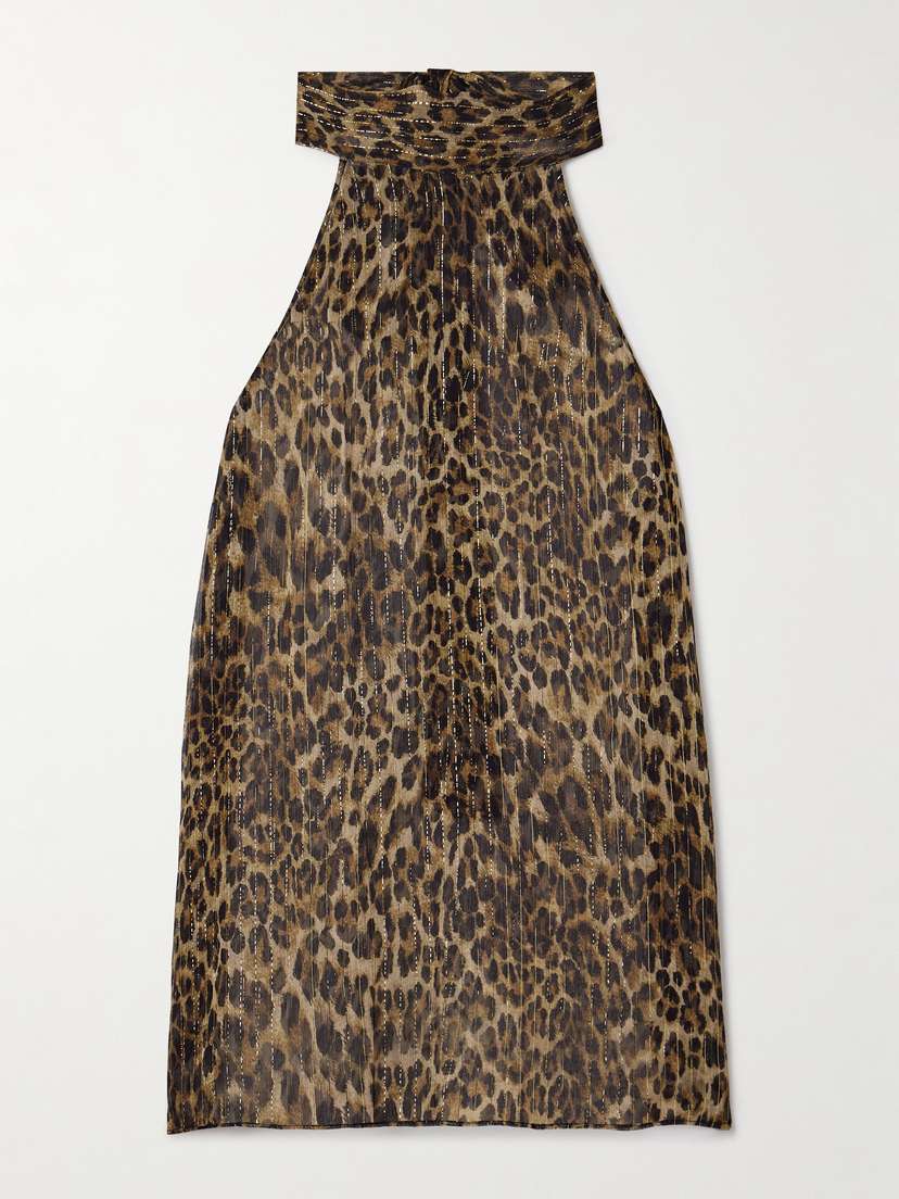 Nili Lotan Alla Tie-neck Leopard-print Metallic Silk-crepon Halterneck Top