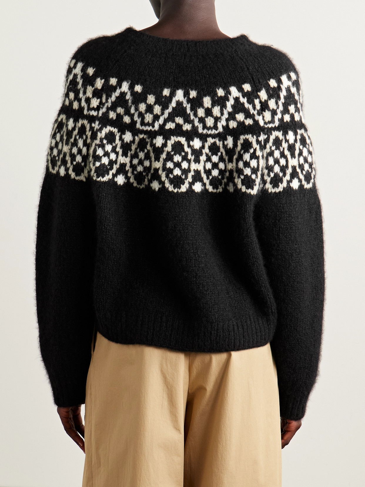 Nili Lotan Chrissy Fair Isle Jacquard-knit Cashmere And Silk-blend Sweater In Black