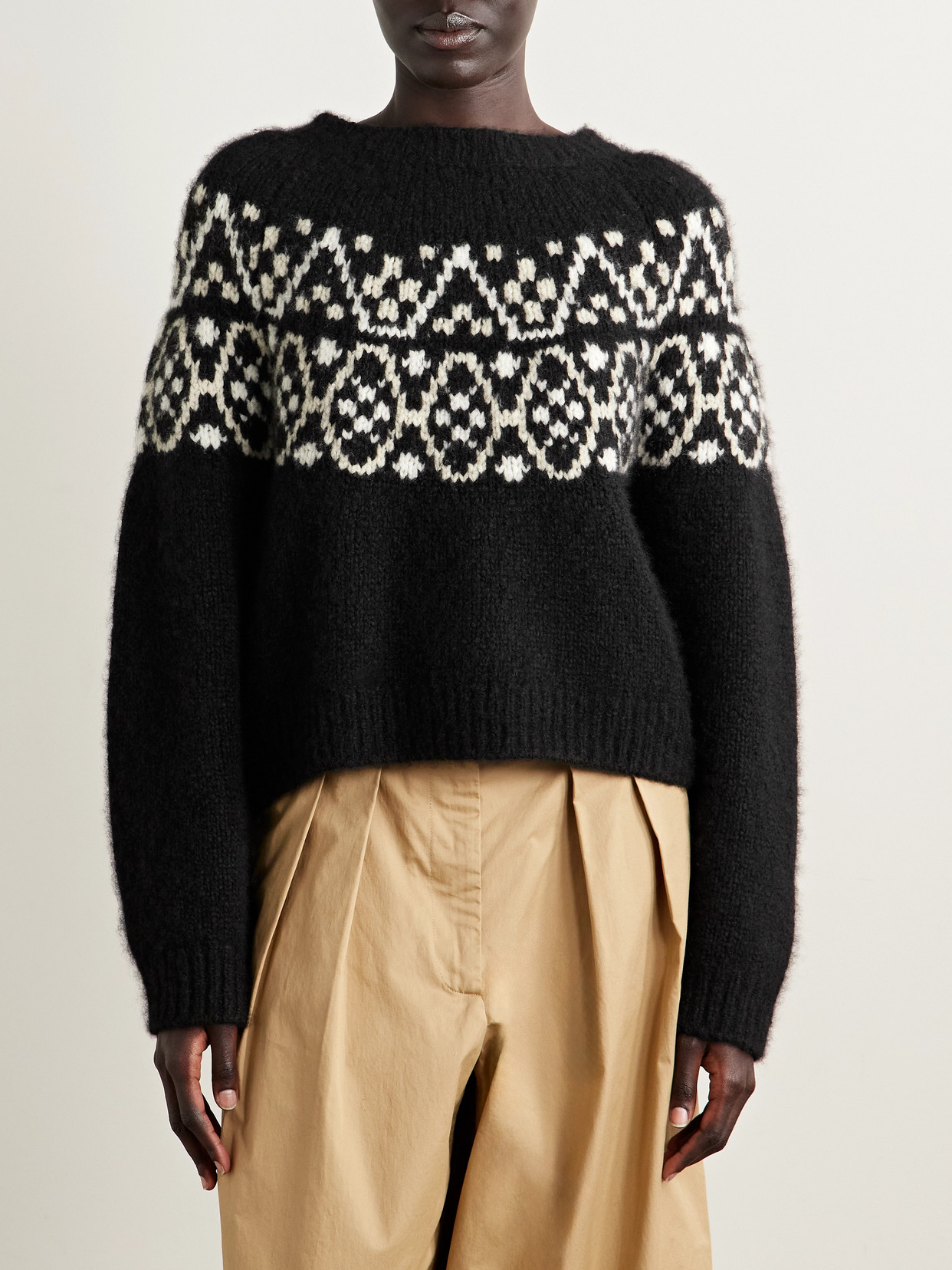 Nili Lotan Chrissy Fair Isle Jacquard-knit Cashmere And Silk-blend Sweater In Black