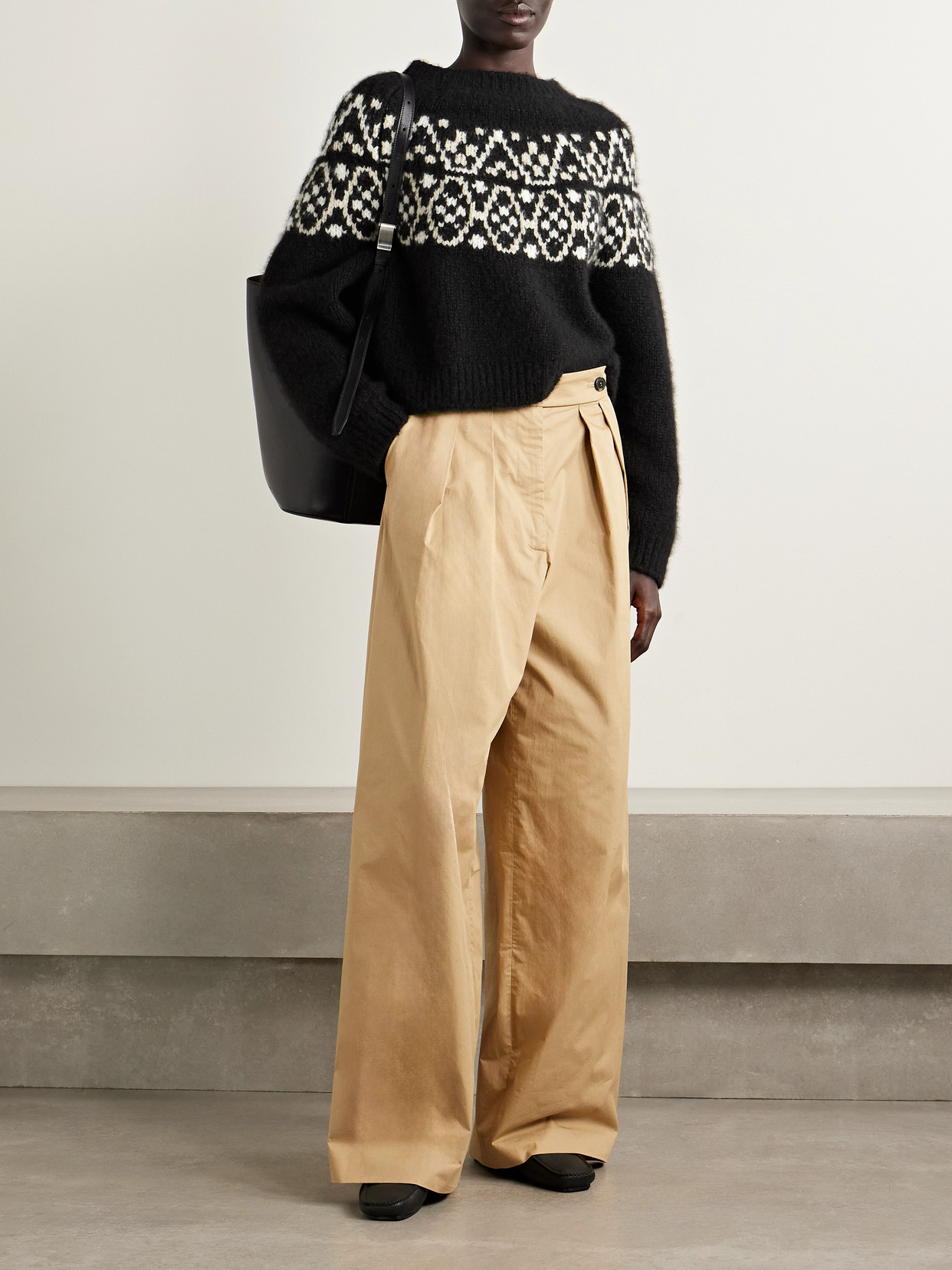 Nili Lotan Chrissy Fair Isle Jacquard-knit Cashmere And Silk-blend Sweater In Black