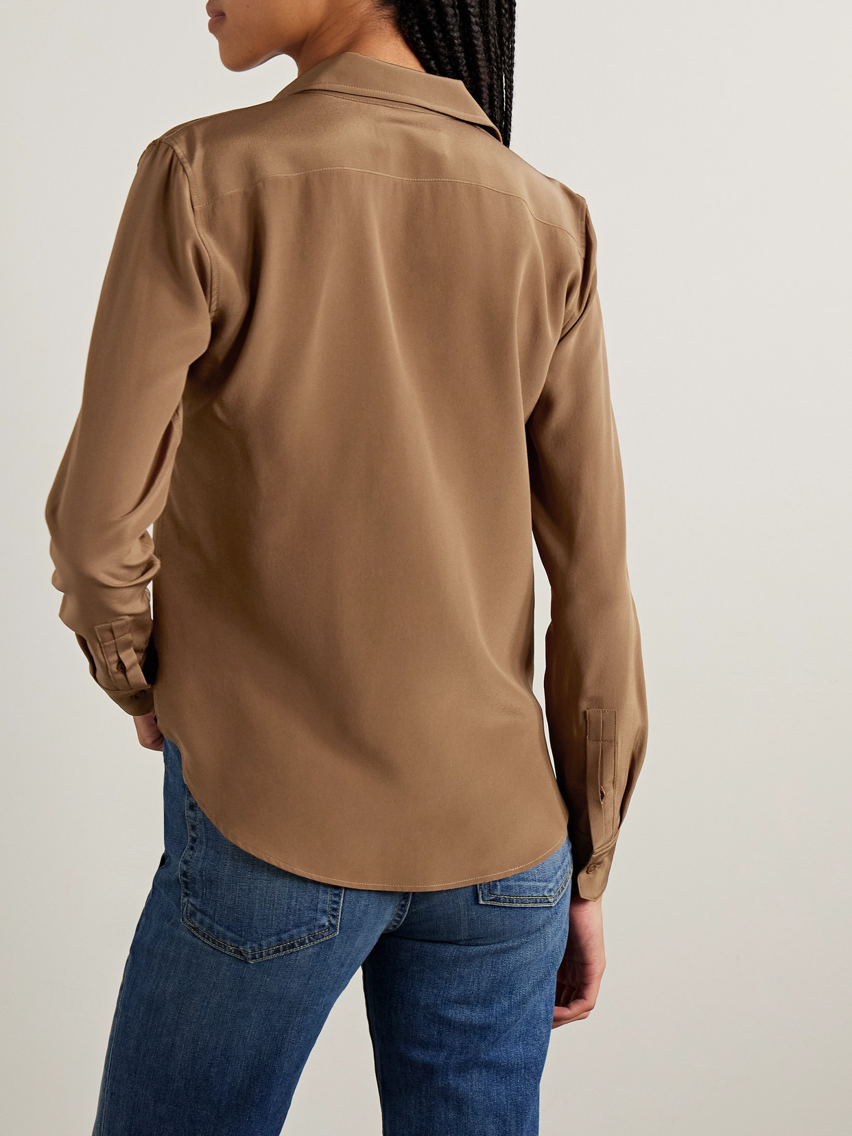 Nili Lotan Gaia Silk Crepe De Chine Shirt In Brown