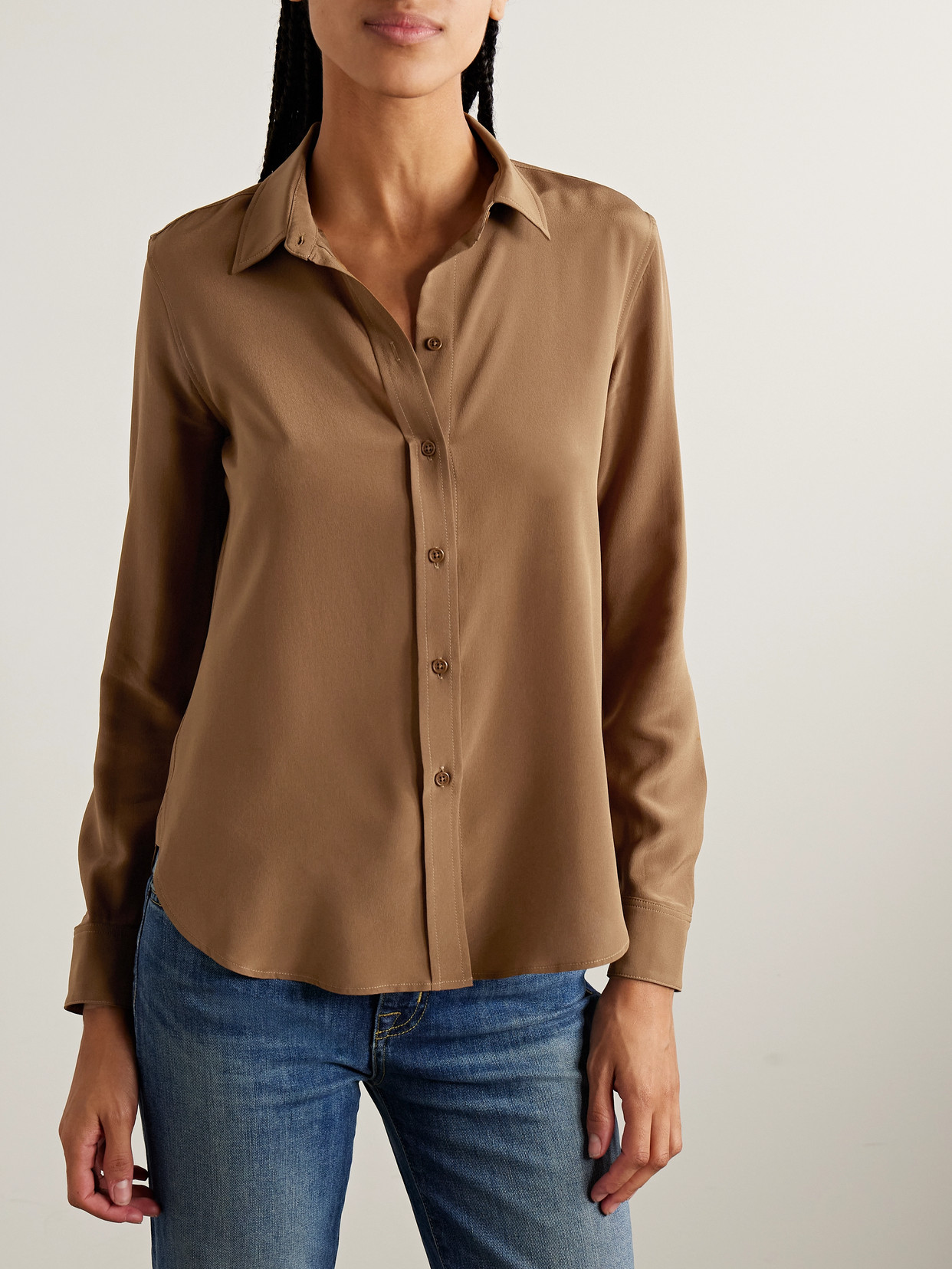 Nili Lotan Gaia Silk Crepe De Chine Shirt In Brown