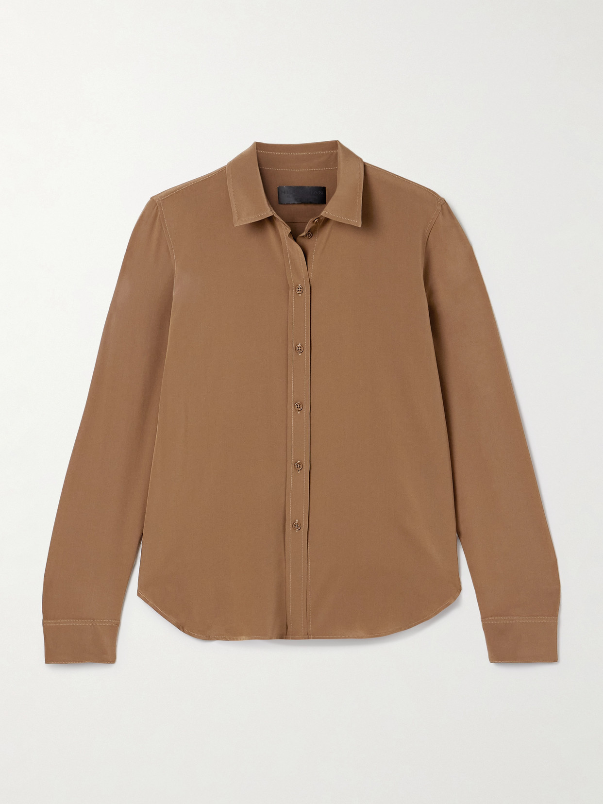 Nili Lotan Gaia Silk Crepe De Chine Shirt In Brown