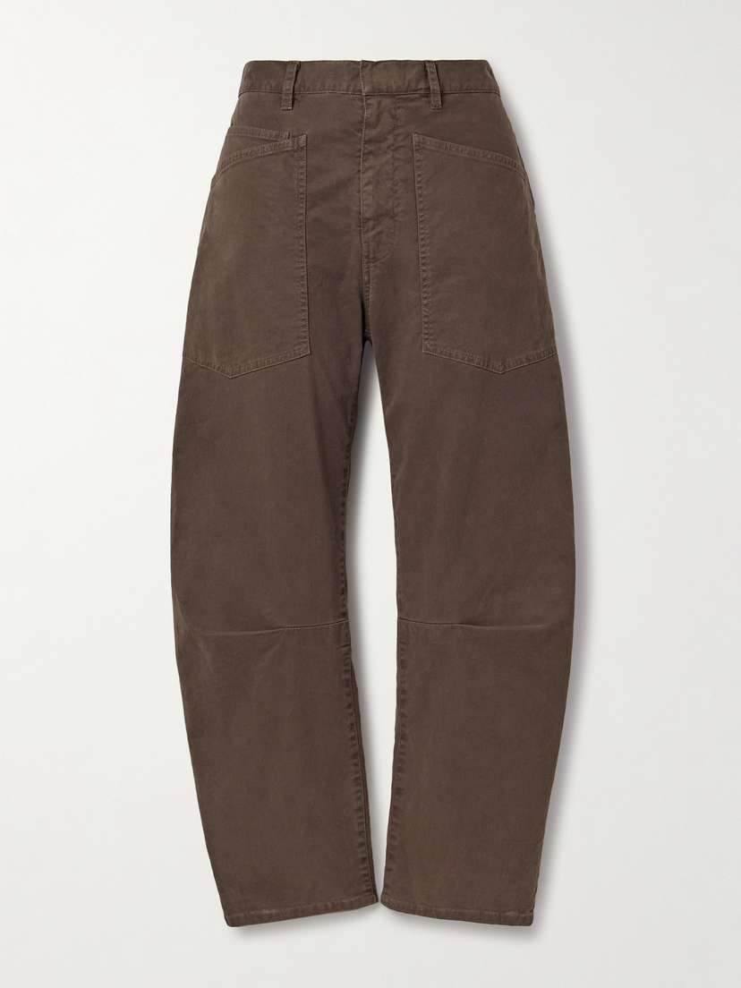 Nili Lotan Shon Brushed Stretch-cotton Twill Barrel-leg Pants