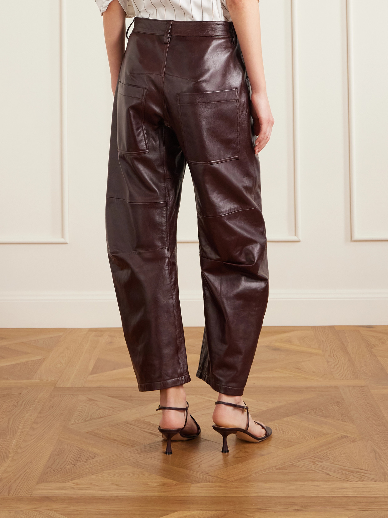 Nili Lotan Mid-rise Barrel Leg Lammleder-hose Shon Leather In Brown