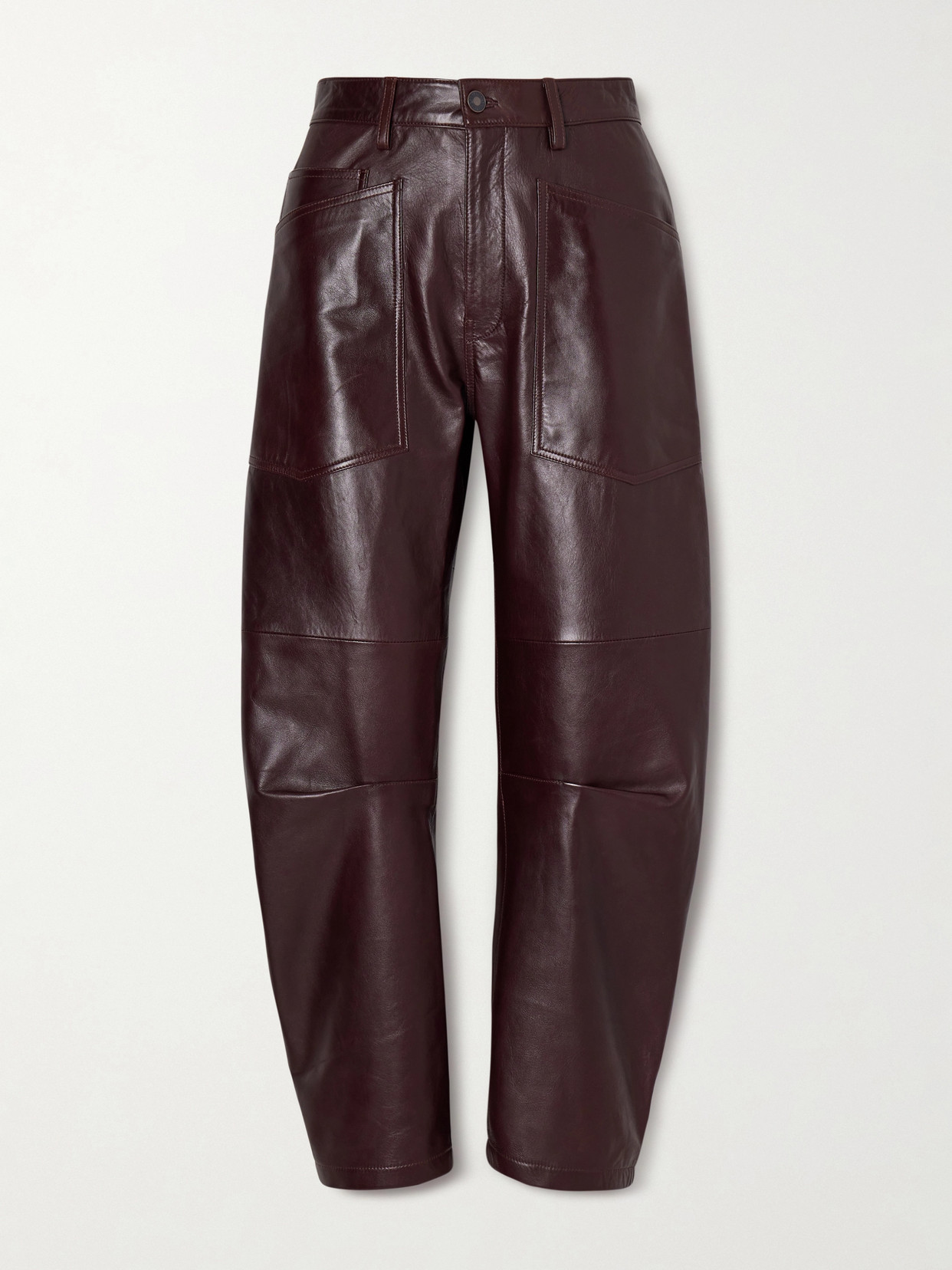 Nili Lotan Mid-rise Barrel Leg Lammleder-hose Shon Leather In Brown