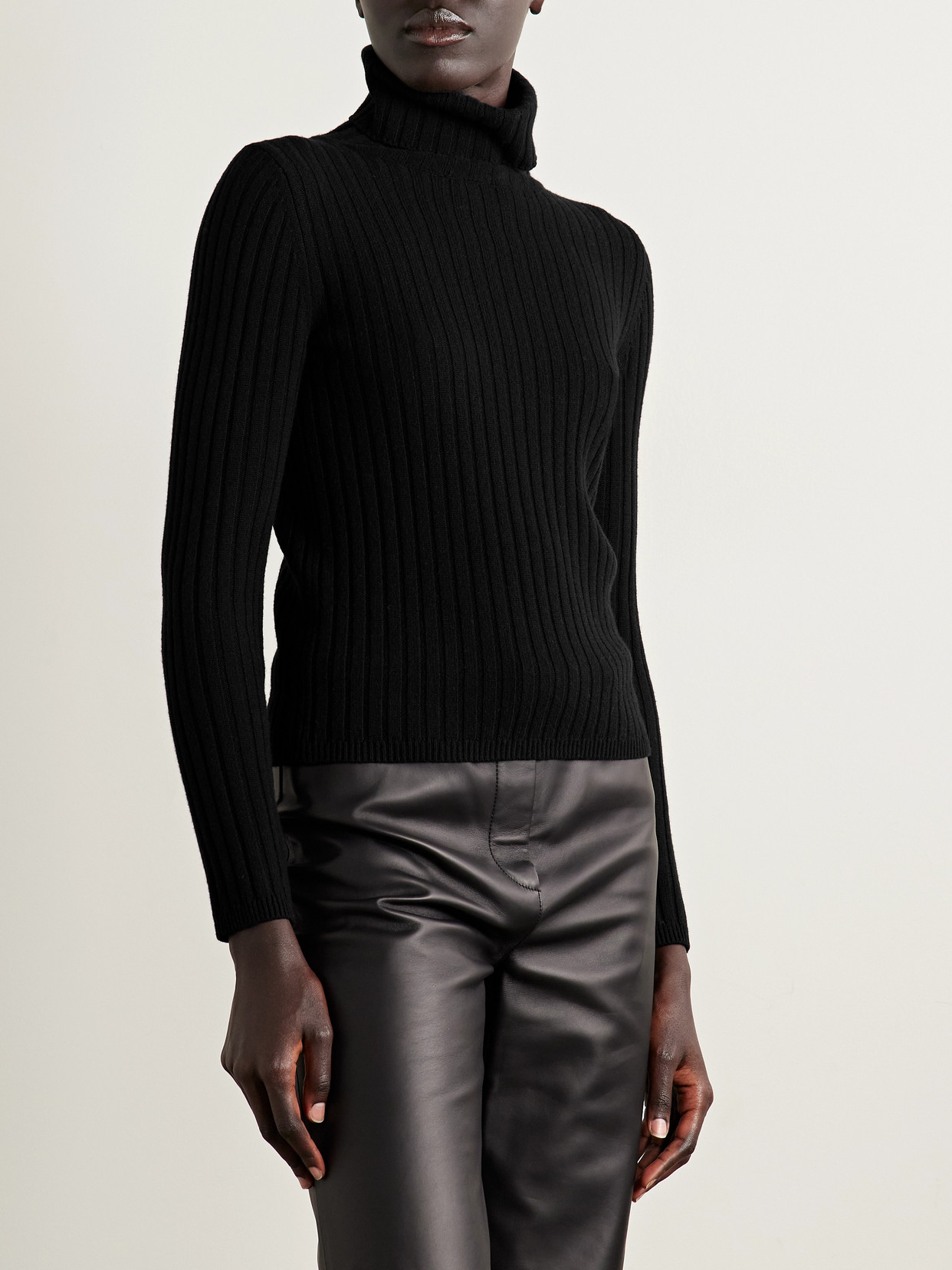 Nili Lotan Dessie Ribbed Cashmere Turtleneck Sweater In Black