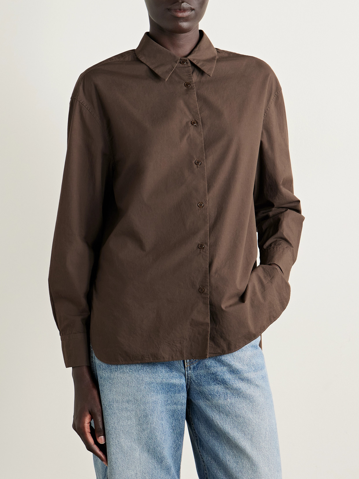Nili Lotan Amante Cotton-poplin Shirt In Brown