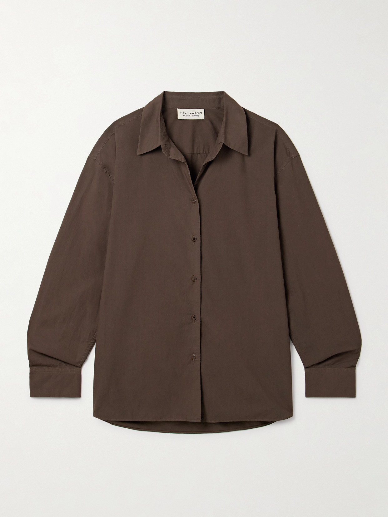 Nili Lotan Amante Cotton-poplin Shirt In Brown