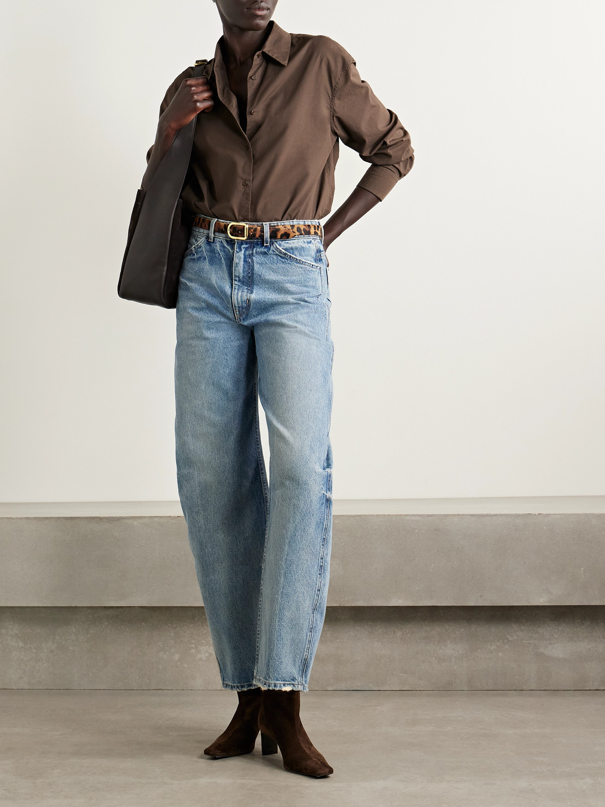 Nili Lotan Amante Cotton-poplin Shirt In Brown