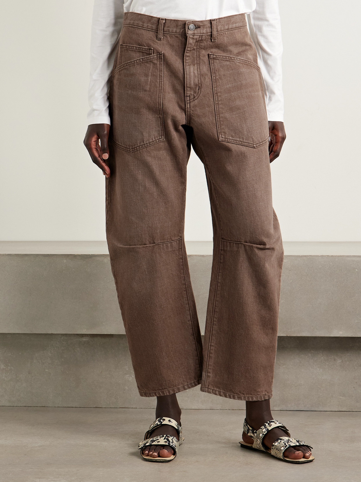 Nili Lotan Shon Mid-rise Barrel-leg Jeans In Brown