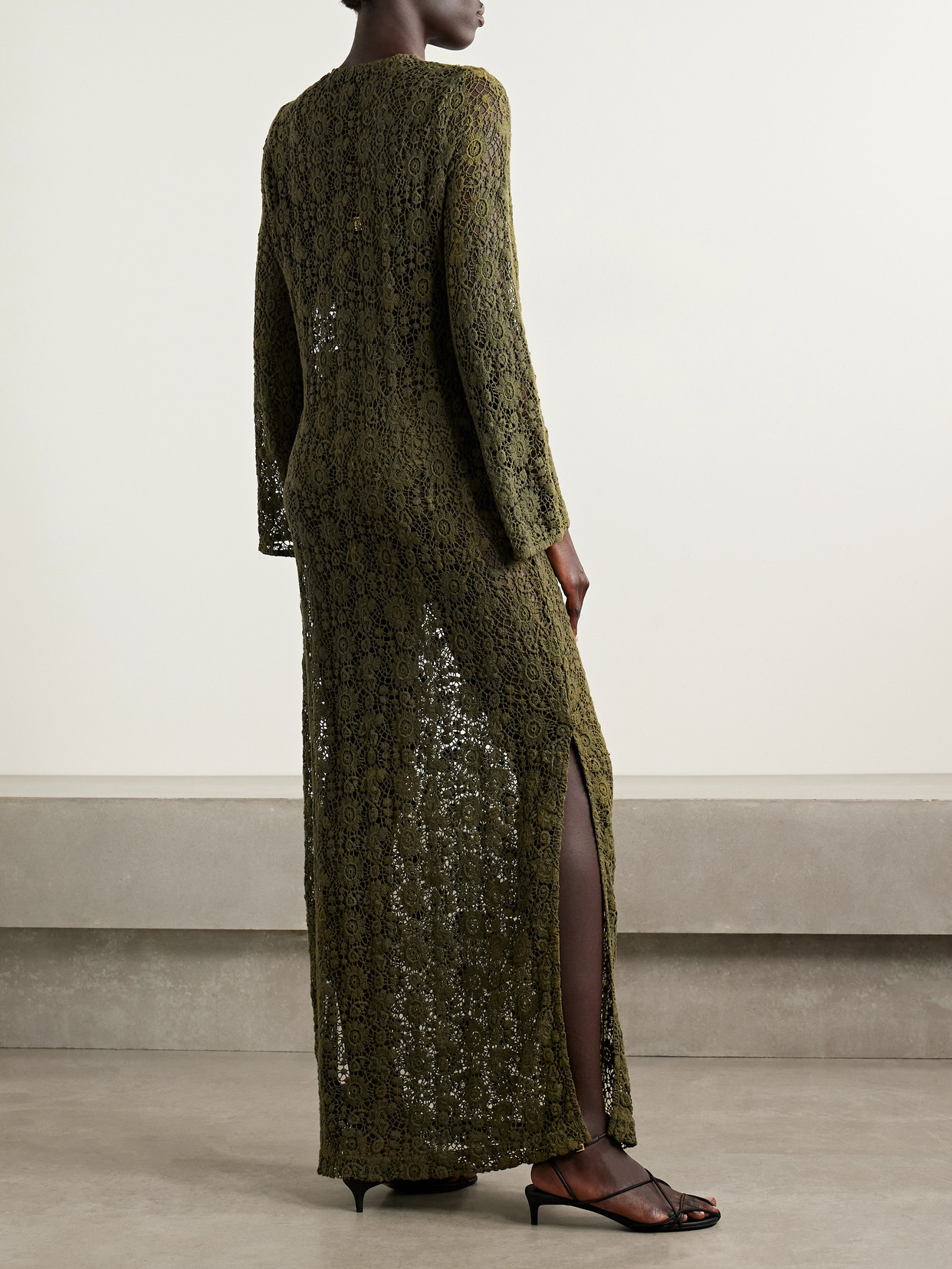 Nili Lotan Della Crocheted Cotton Maxi Dress In Green