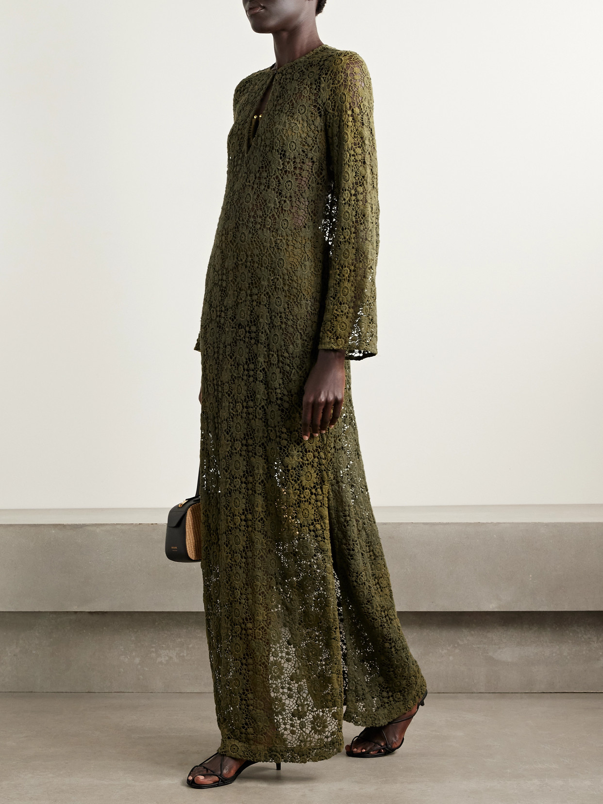 Nili Lotan Della Crocheted Cotton Maxi Dress In Green