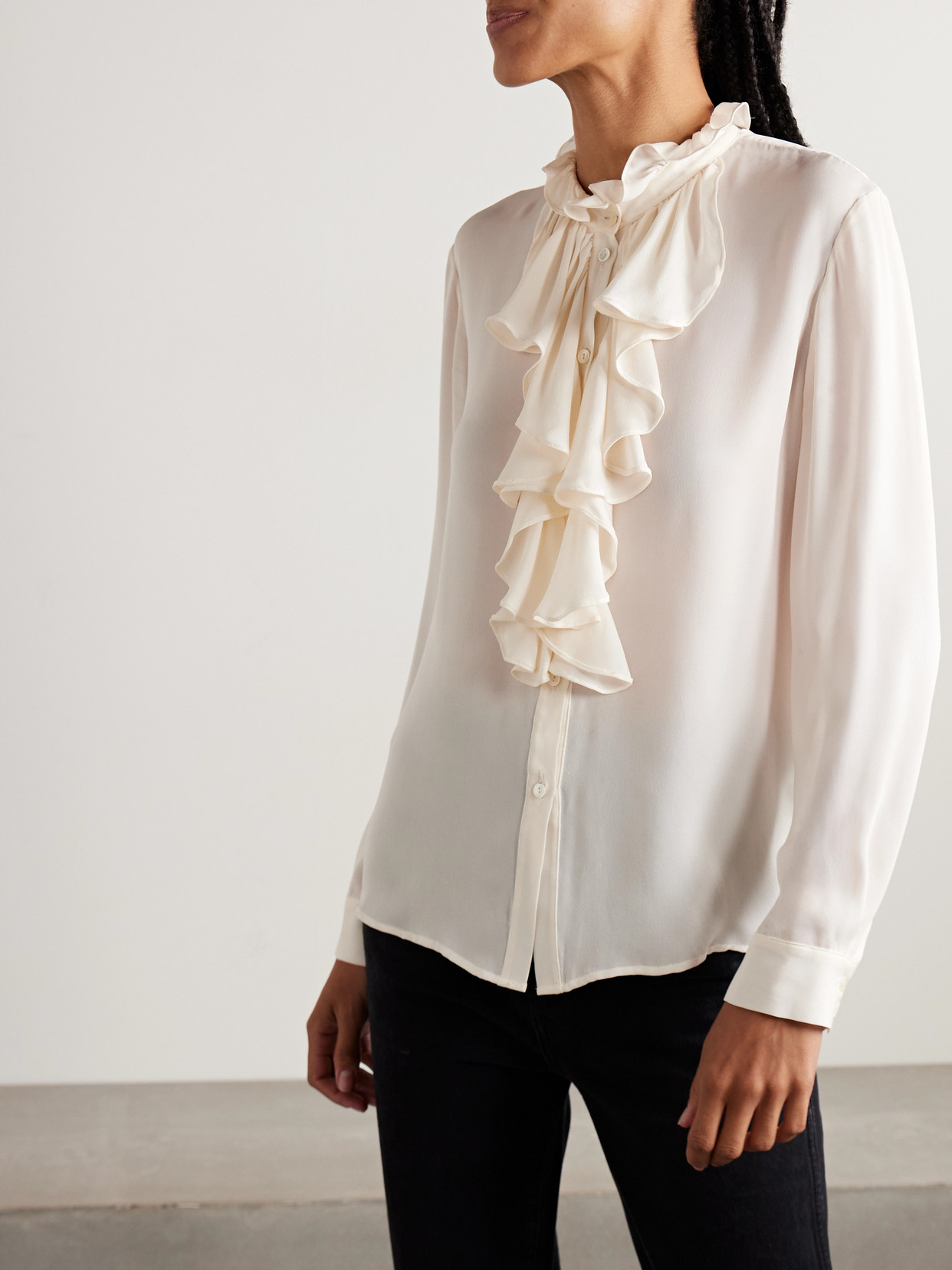Nili Lotan Lily Ruffled Silk-chiffon Blouse In Neutral