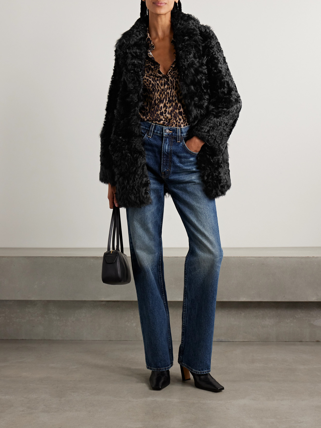 Nili Lotan Josie Shearling Coat In Black